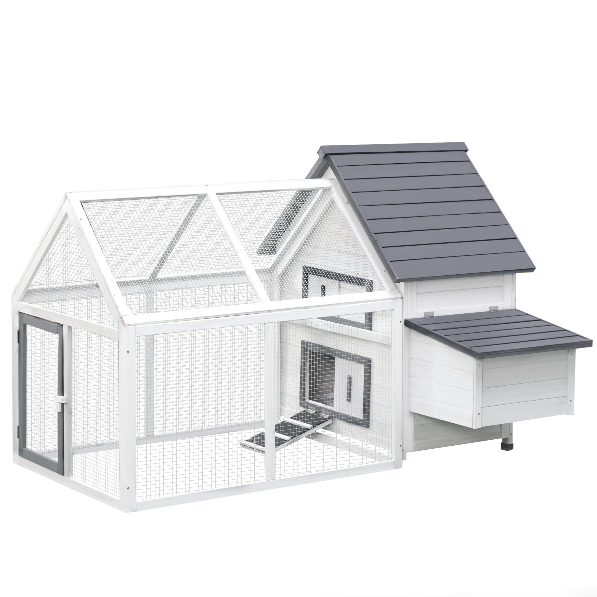 PawHut 65" Chicken Coop Wooden Hen House Rabbit Hutch Poultry Cage Pen Outdoor Backyard with Nesting Box, Ramp, Run, and Ladder