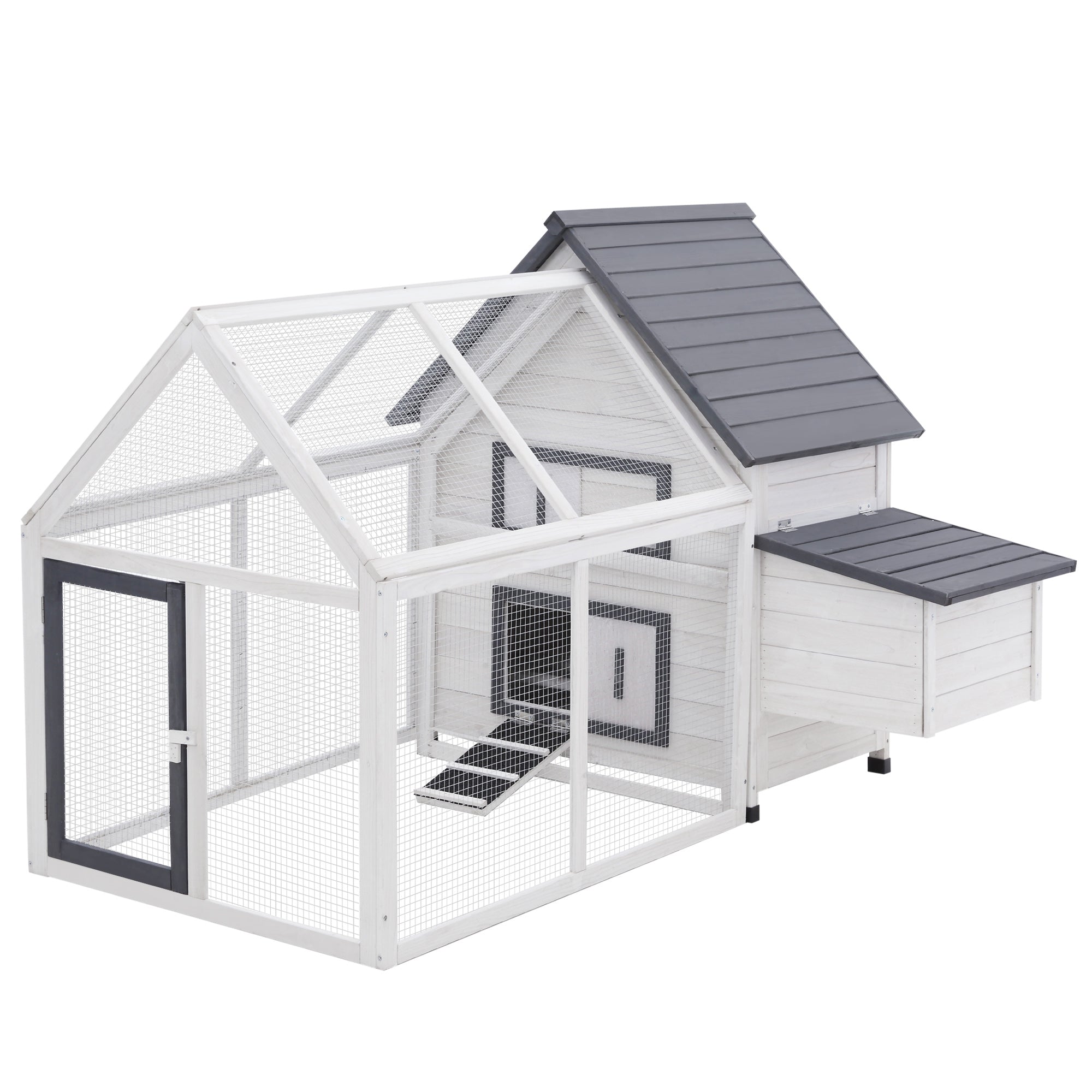 PawHut Chicken Coop with Run Wooden Hen House Pet Poultry Coops Cages Small Animal Outdoor Pen with Nesting Box 166 x 124 x 112cm