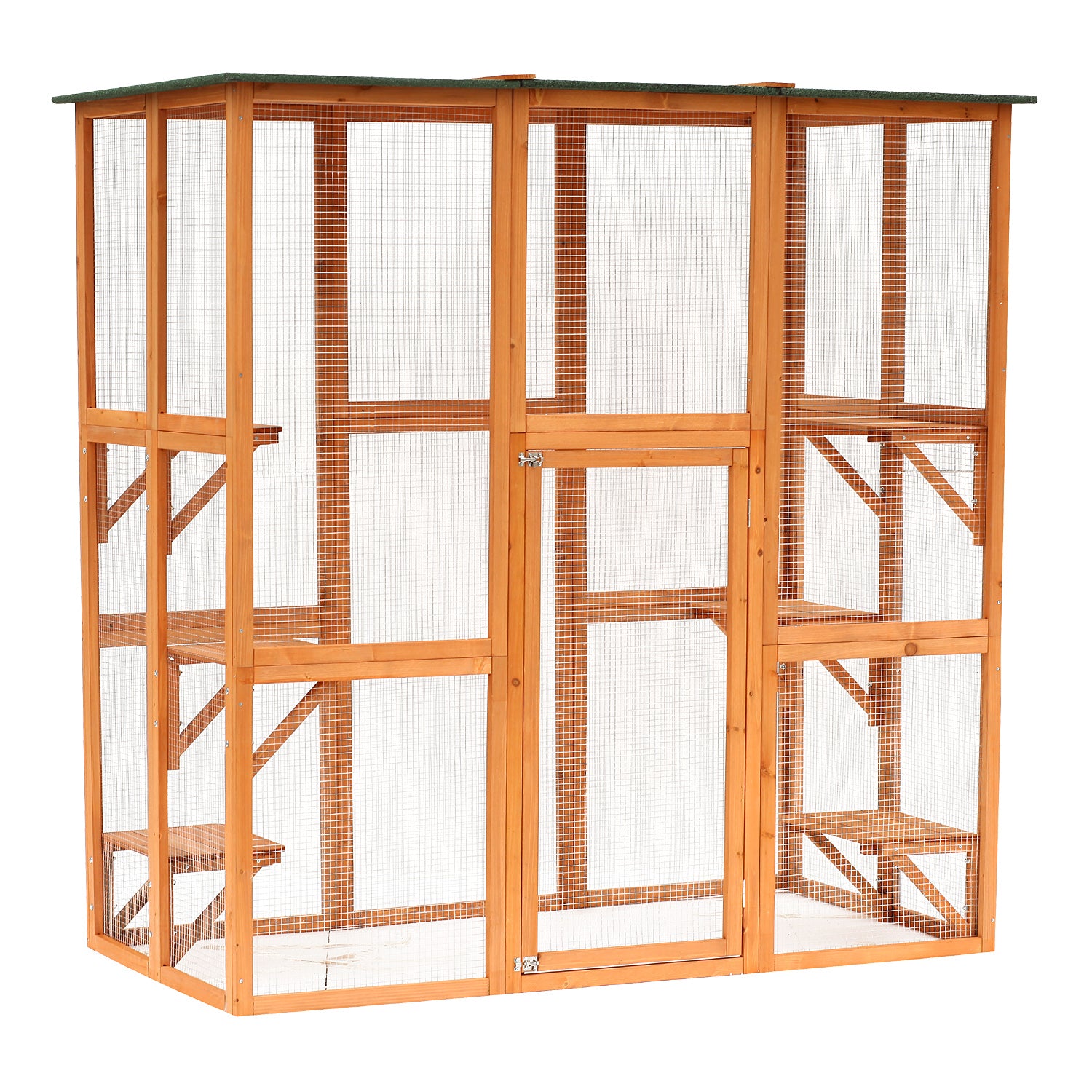 PawHut Large Outdoor Catio Enclosure, Weatherproof Cat House with Asphalt Roof,  Wooden Cat Patio Cage with 6 Balanced Platforms, 71" x 39" x 71", Orange