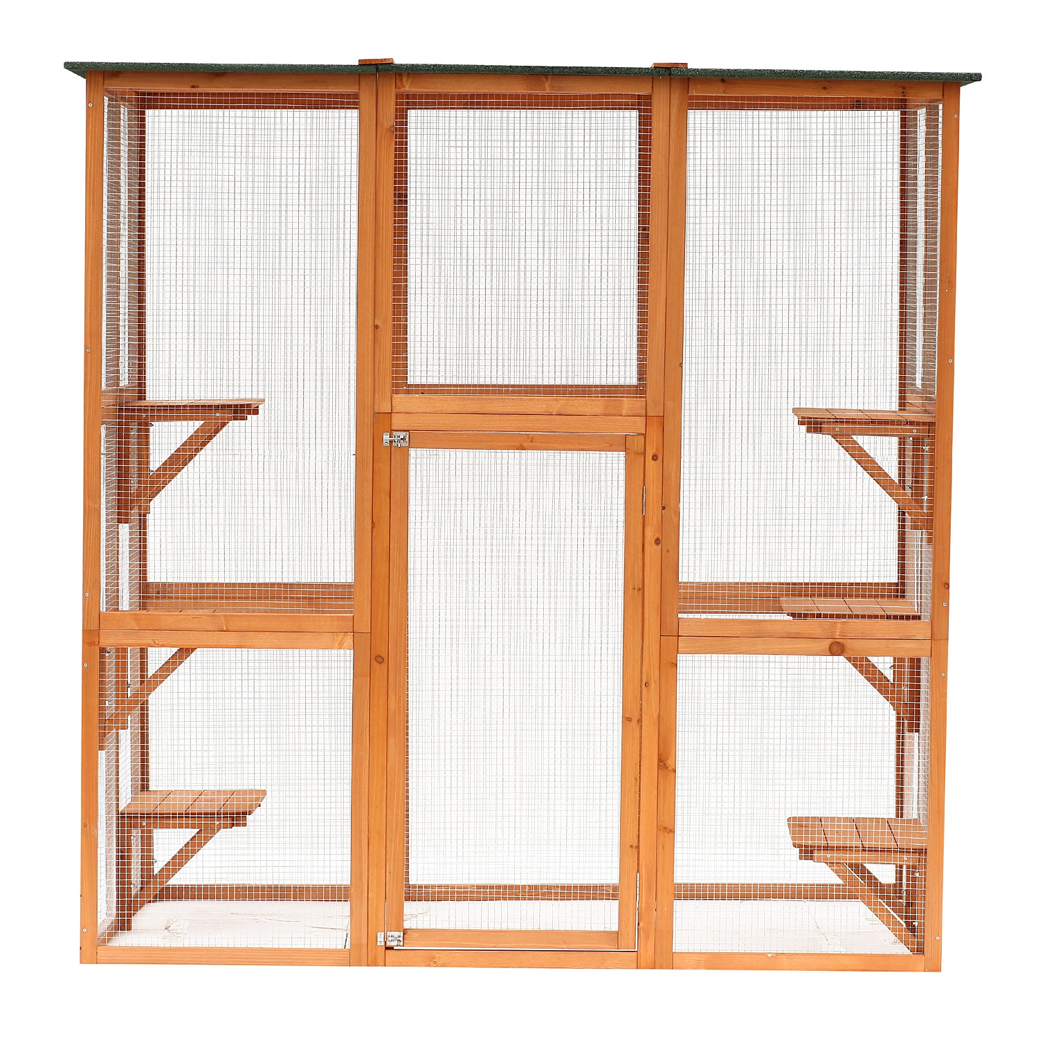 PawHut Large Outdoor Catio Enclosure, Weatherproof Cat House with Asphalt Roof,  Wooden Cat Patio Cage with 6 Balanced Platforms, 71" x 39" x 71", Orange