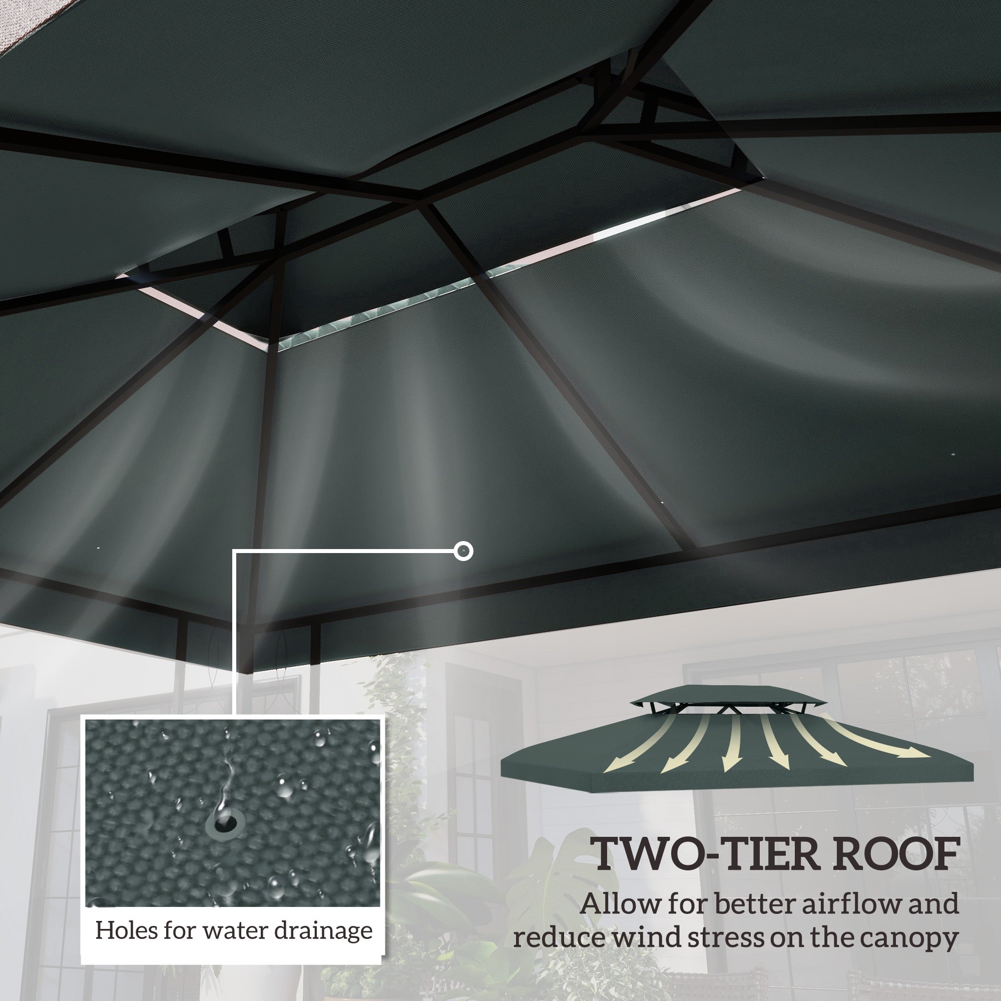 Outsunny 13.1' x 9.8' Gazebo Replacement Canopy 2 Tier Top UV Cover Pavilion Garden Patio Outdoor, Grey (TOP ONLY)