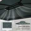 Outsunny 13.1' x 9.8' Gazebo Replacement Canopy 2 Tier Top UV Cover Pavilion Garden Patio Outdoor, Grey (TOP ONLY)