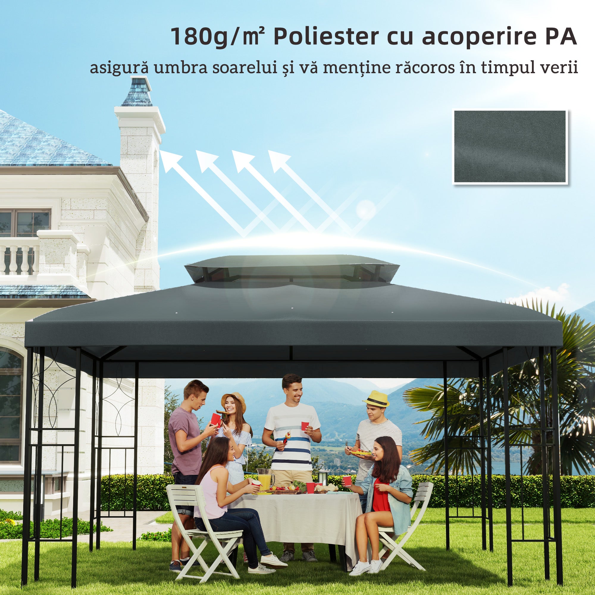 Outsunny 13.1' x 9.8' Gazebo Replacement Canopy 2 Tier Top UV Cover Pavilion Garden Patio Outdoor, Grey (TOP ONLY)
