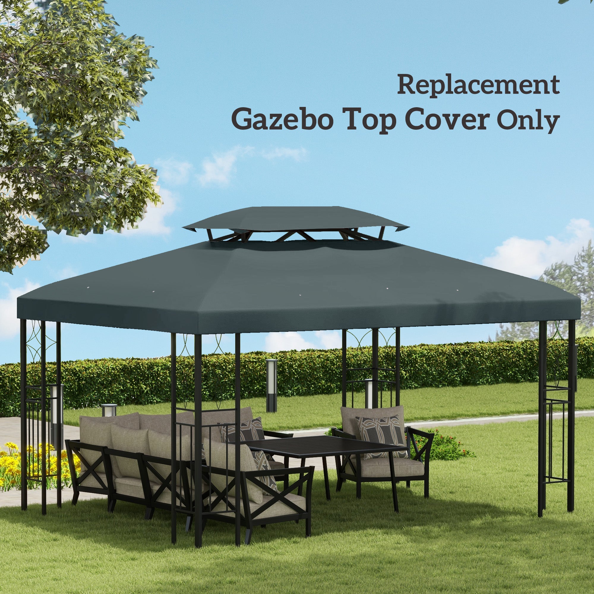 Outsunny 13.1' x 9.8' Gazebo Replacement Canopy 2 Tier Top UV Cover Pavilion Garden Patio Outdoor, Grey (TOP ONLY)