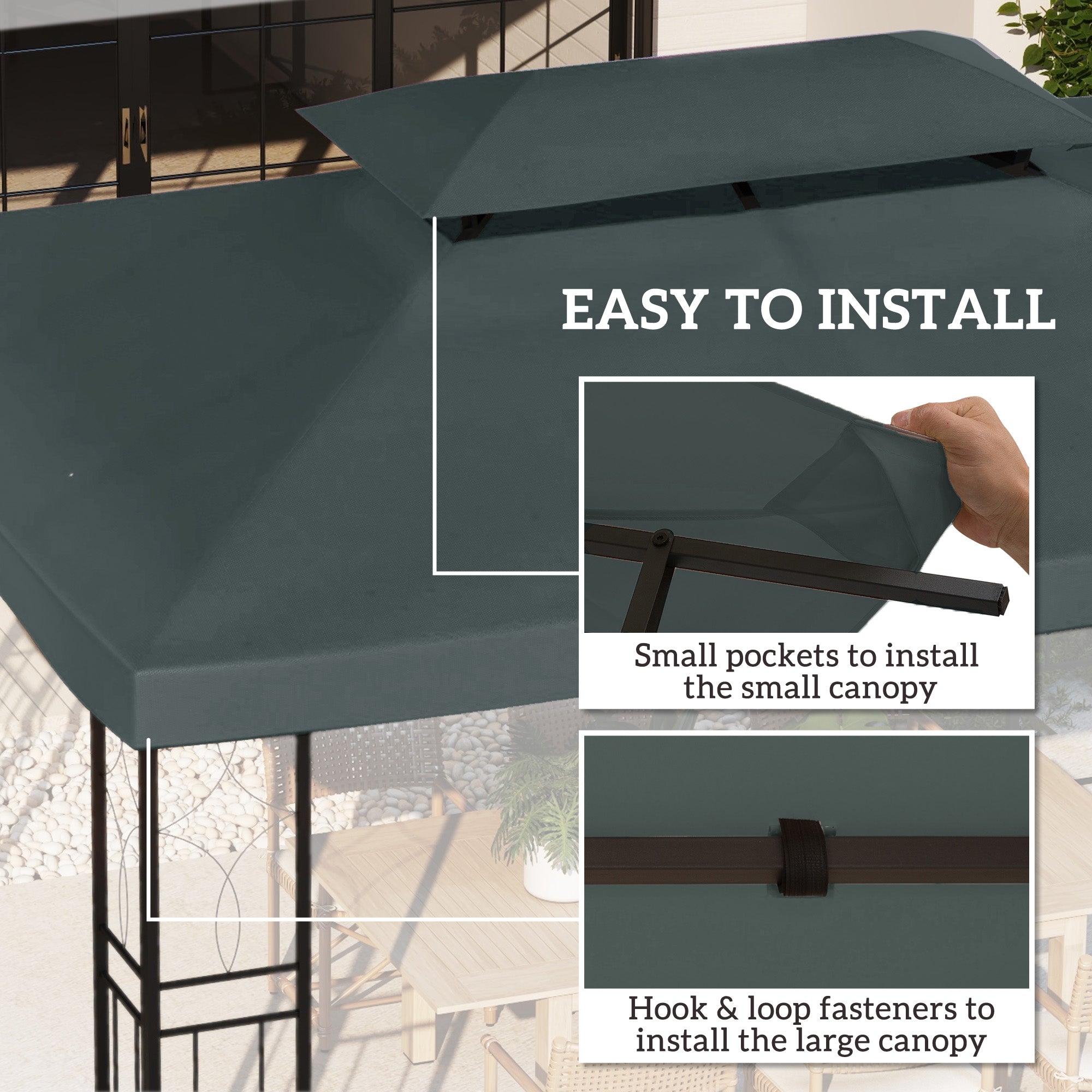 Outsunny 13.1' x 9.8' Gazebo Replacement Canopy 2 Tier Top UV Cover Pavilion Garden Patio Outdoor, Grey (TOP ONLY)