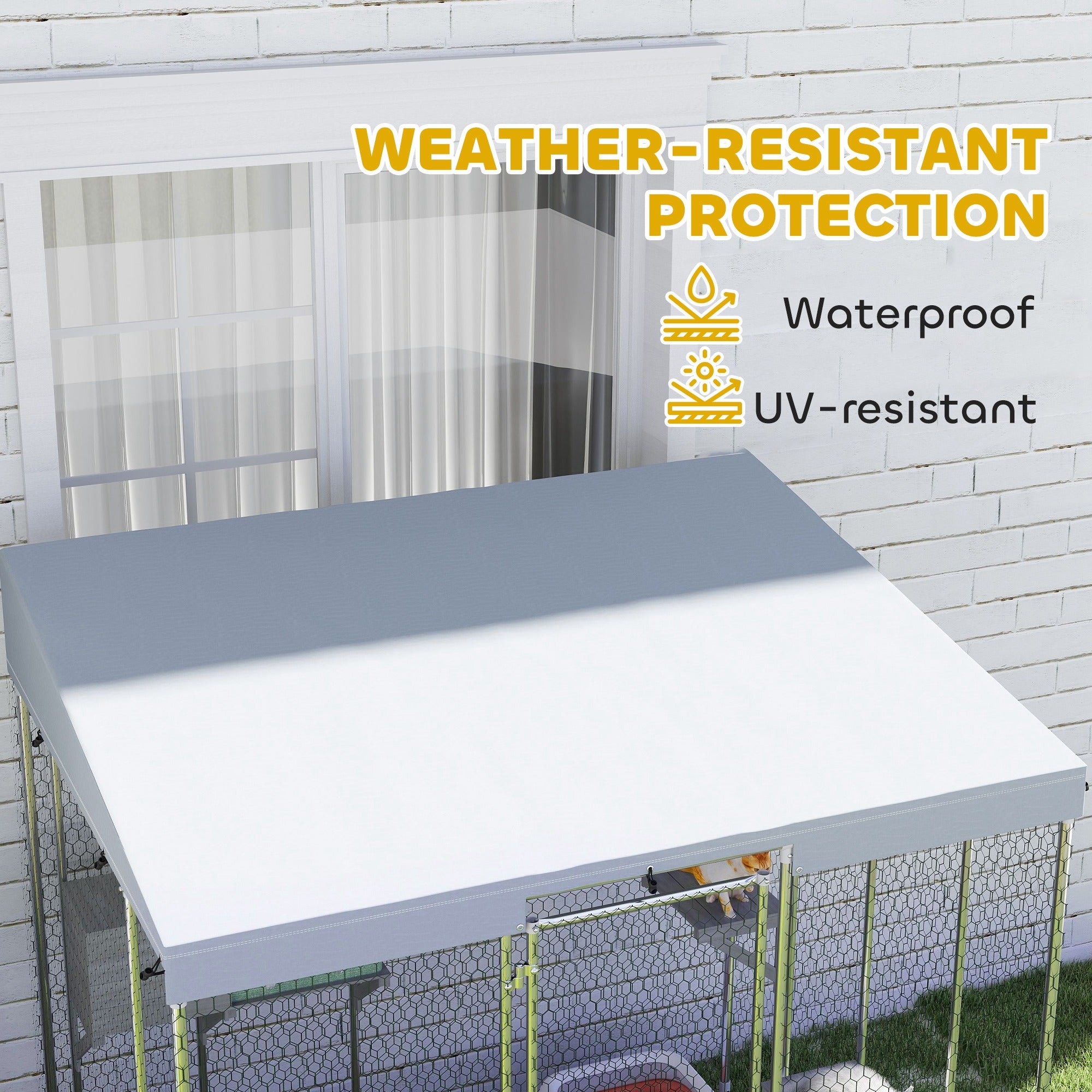 PawHut Catio Outdoor Cat Enclosure Large, 79" L Galvanized Steel Outdoor Cat House with 420D Waterproof Canopy, Multiple Platforms, Resting Condo, Lockable Door, for 1-3 Large Cats