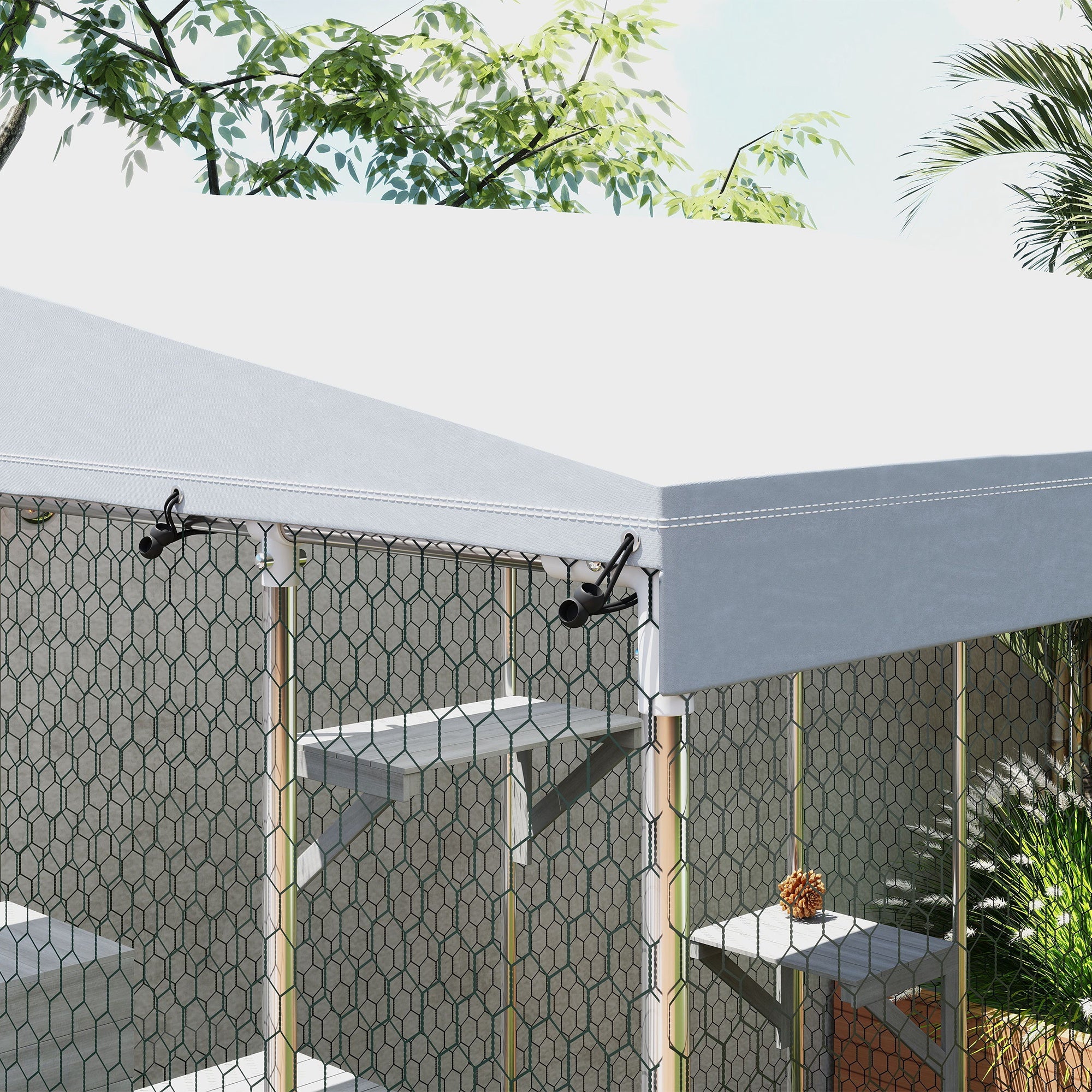 PawHut Catio Outdoor Cat Enclosure Large, 79" L Galvanized Steel Outdoor Cat House with 420D Waterproof Canopy, Multiple Platforms, Resting Condo, Lockable Door, for 1-3 Large Cats