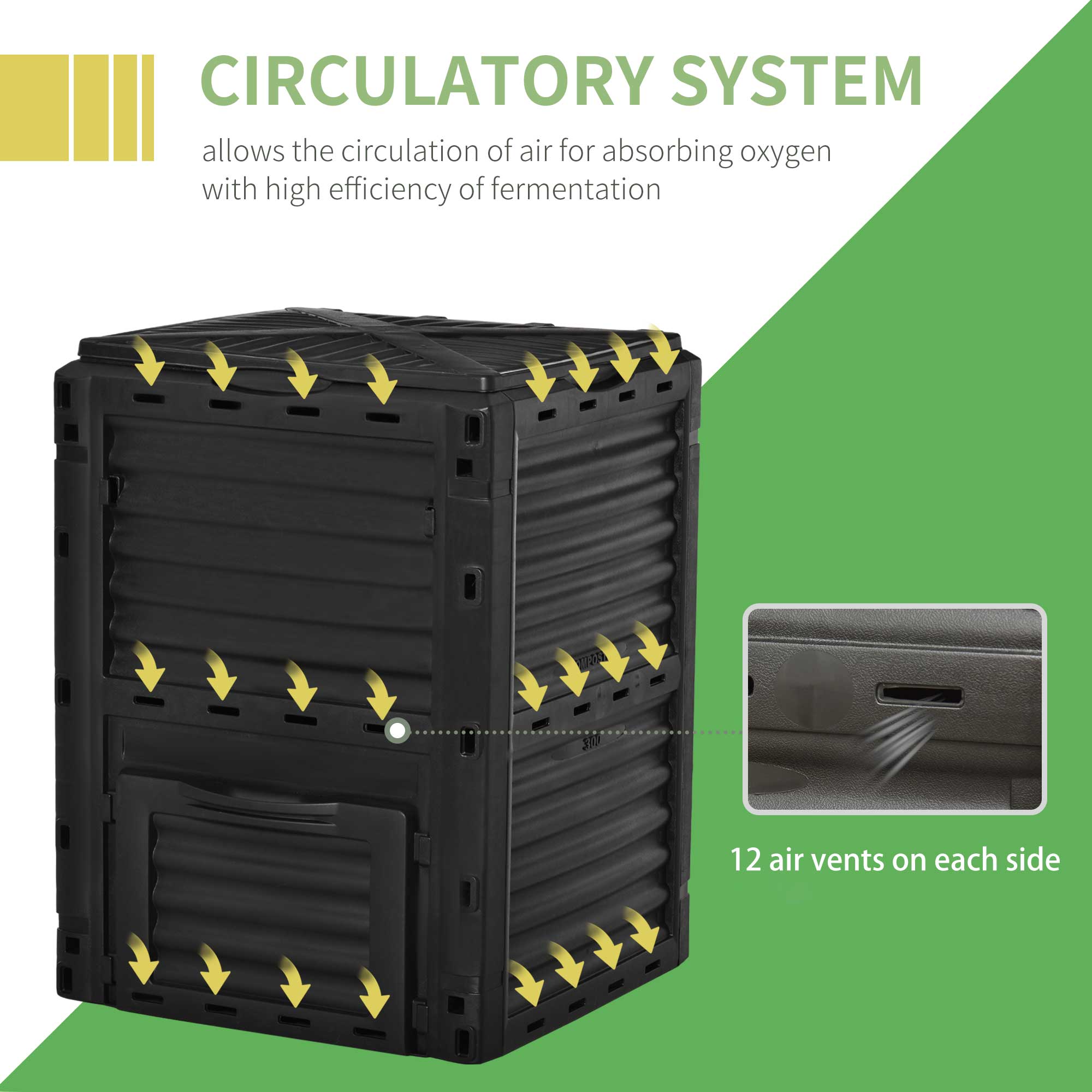 Outsunny Garden Compost Bin Large Outdoor Compost Container 80 Gallon Fast Creation of Fertile Soil Aerating Compost Box, Easy Assembly, Black