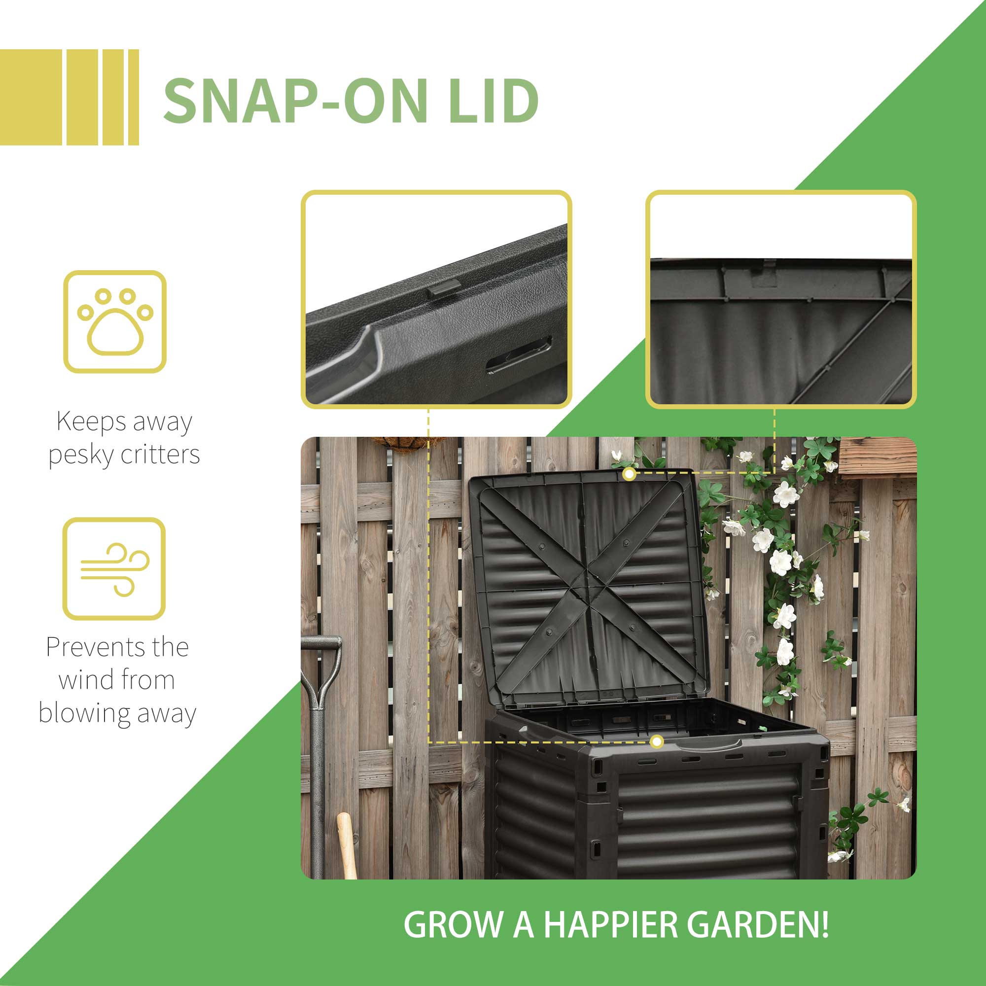 Outsunny Garden Compost Bin Large Outdoor Compost Container 80 Gallon Fast Creation of Fertile Soil Aerating Compost Box, Easy Assembly, Black