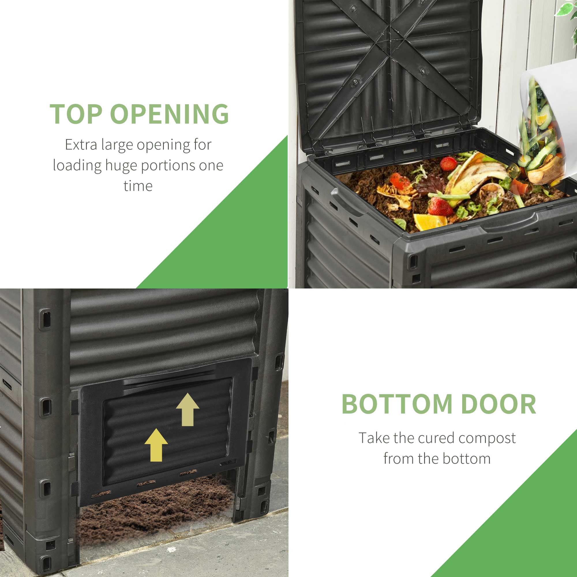 Outsunny Garden Compost Bin Large Outdoor Compost Container 80 Gallon Fast Creation of Fertile Soil Aerating Compost Box, Easy Assembly, Black
