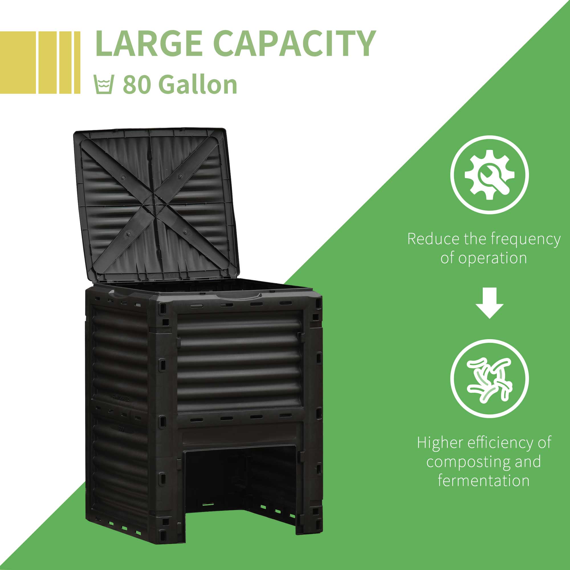Outsunny Garden Compost Bin Large Outdoor Compost Container 80 Gallon Fast Creation of Fertile Soil Aerating Compost Box, Easy Assembly, Black