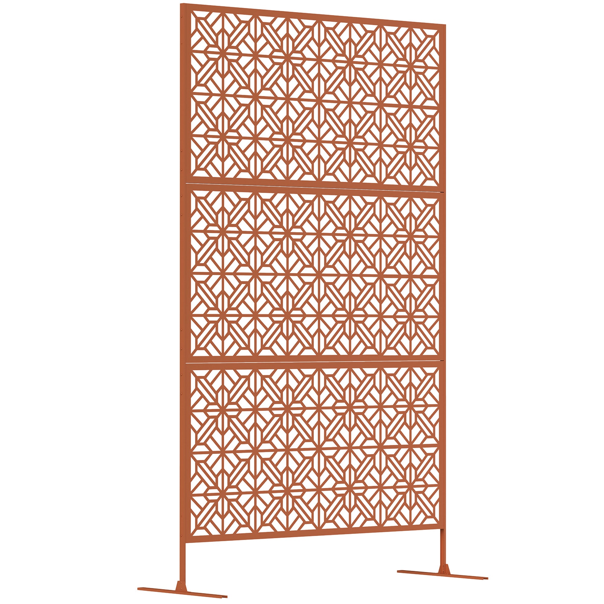 Outsunny Metal Outdoor Privacy Screen, 78"H x 48"W Decorative Outdoor Divider with Stand, Freestanding Privacy Panel with Diamond Hollow Design for Garden, Patio, Backyard, Brown