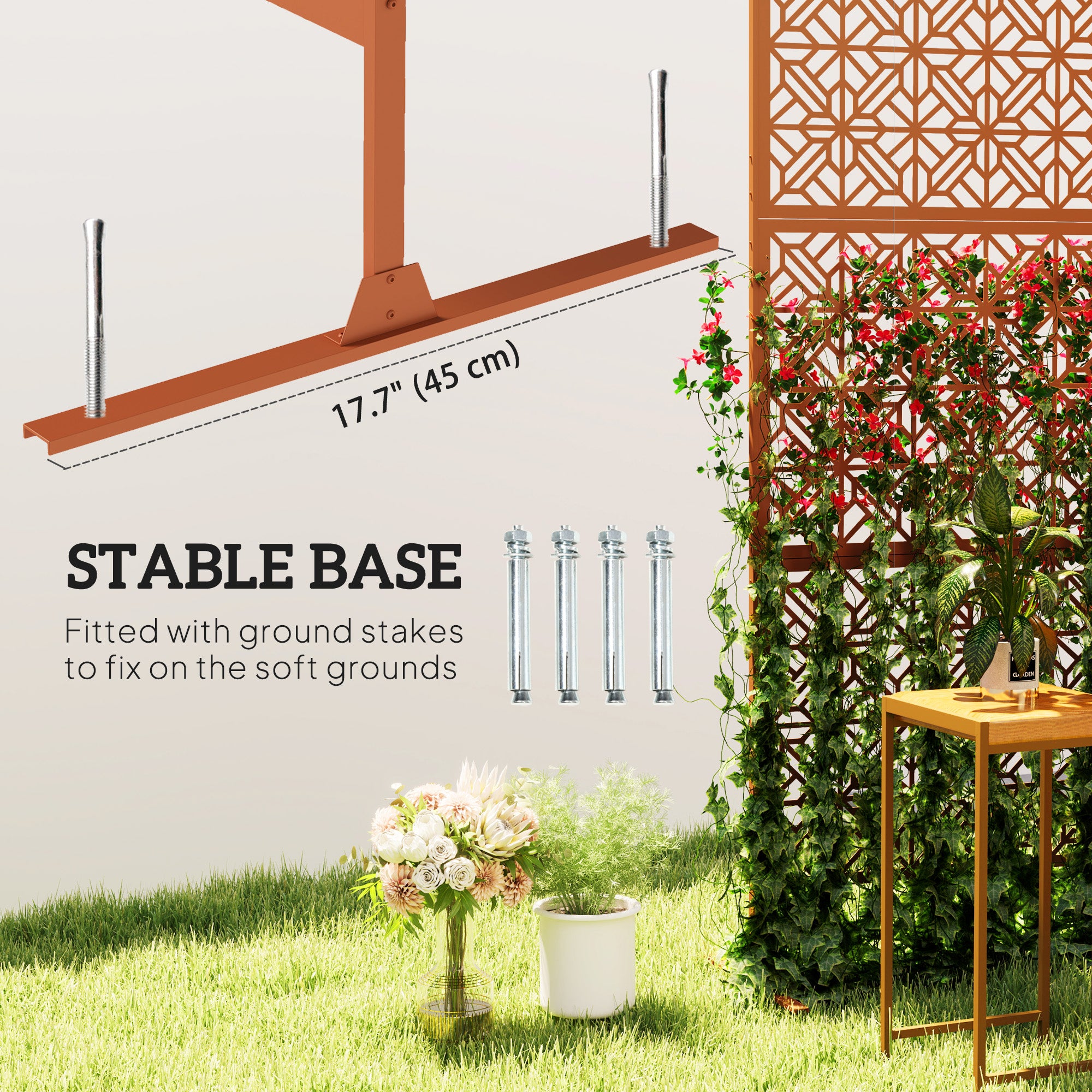 Outsunny Metal Outdoor Privacy Screen, 78"H x 48"W Decorative Outdoor Divider with Stand, Freestanding Privacy Panel with Diamond Hollow Design for Garden, Patio, Backyard, Brown