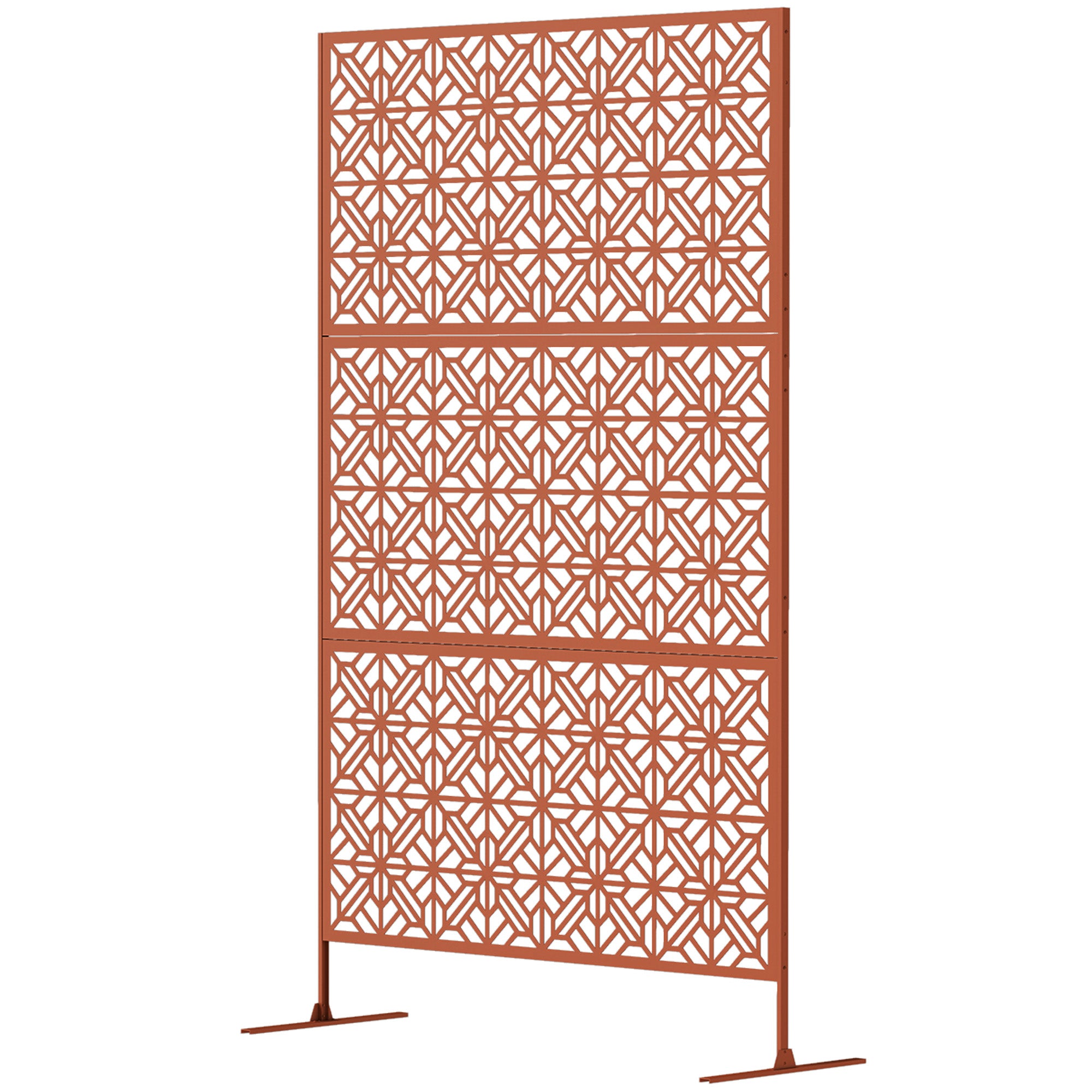 Outsunny Metal Outdoor Privacy Screen, 78"H x 48"W Decorative Outdoor Divider with Stand, Freestanding Privacy Panel with Diamond Hollow Design for Garden, Patio, Backyard, Brown