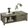 HOMCOM Farmhouse Coffee Table with Drawer and Storage Shelf, Rustic Center Table for Living Room, Grey
