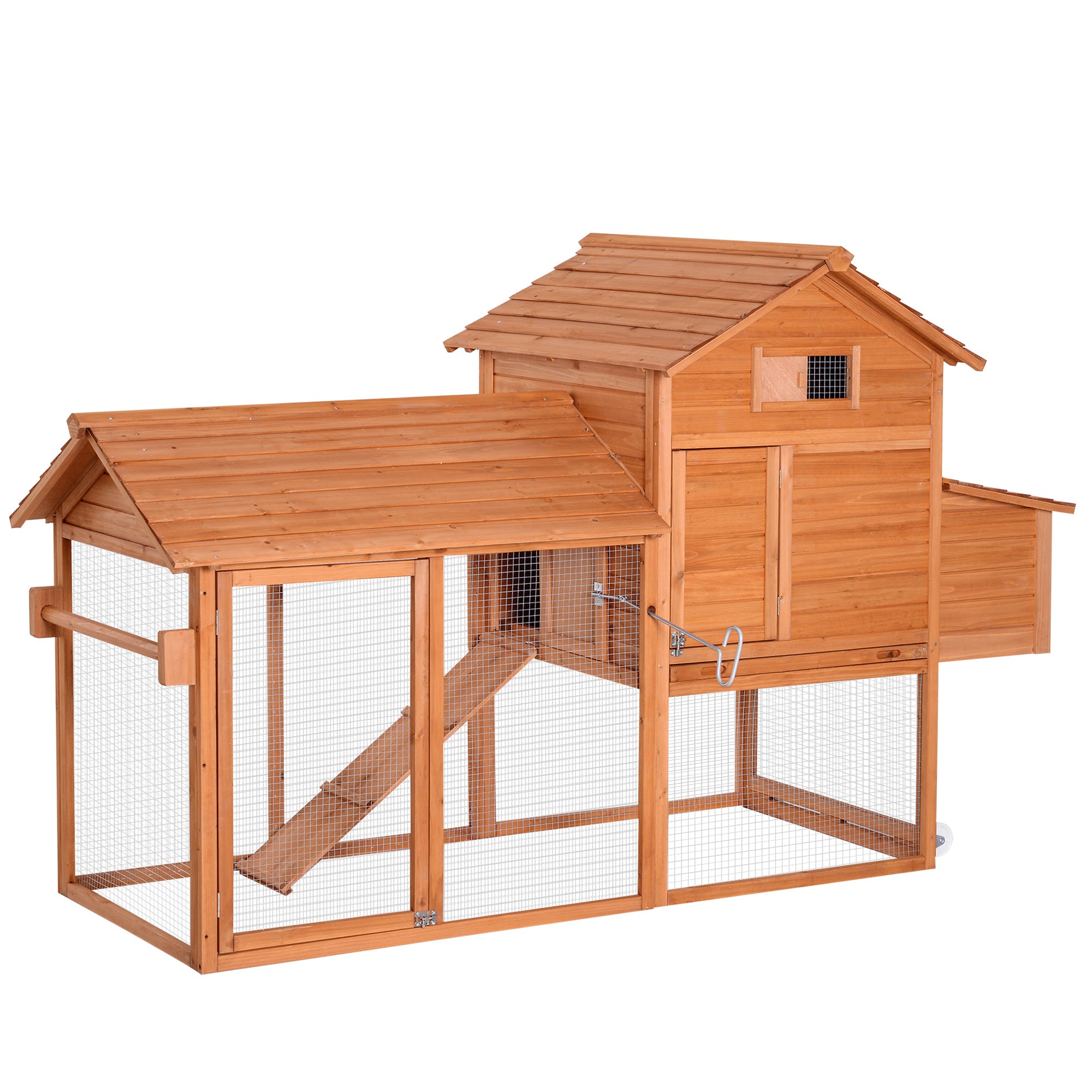 PawHut 83" Wooden Chicken Coop Tractor Hen House Portable Poultry Cage for Outdoor Backyard with Wheels, Nest Box, Removable Tray