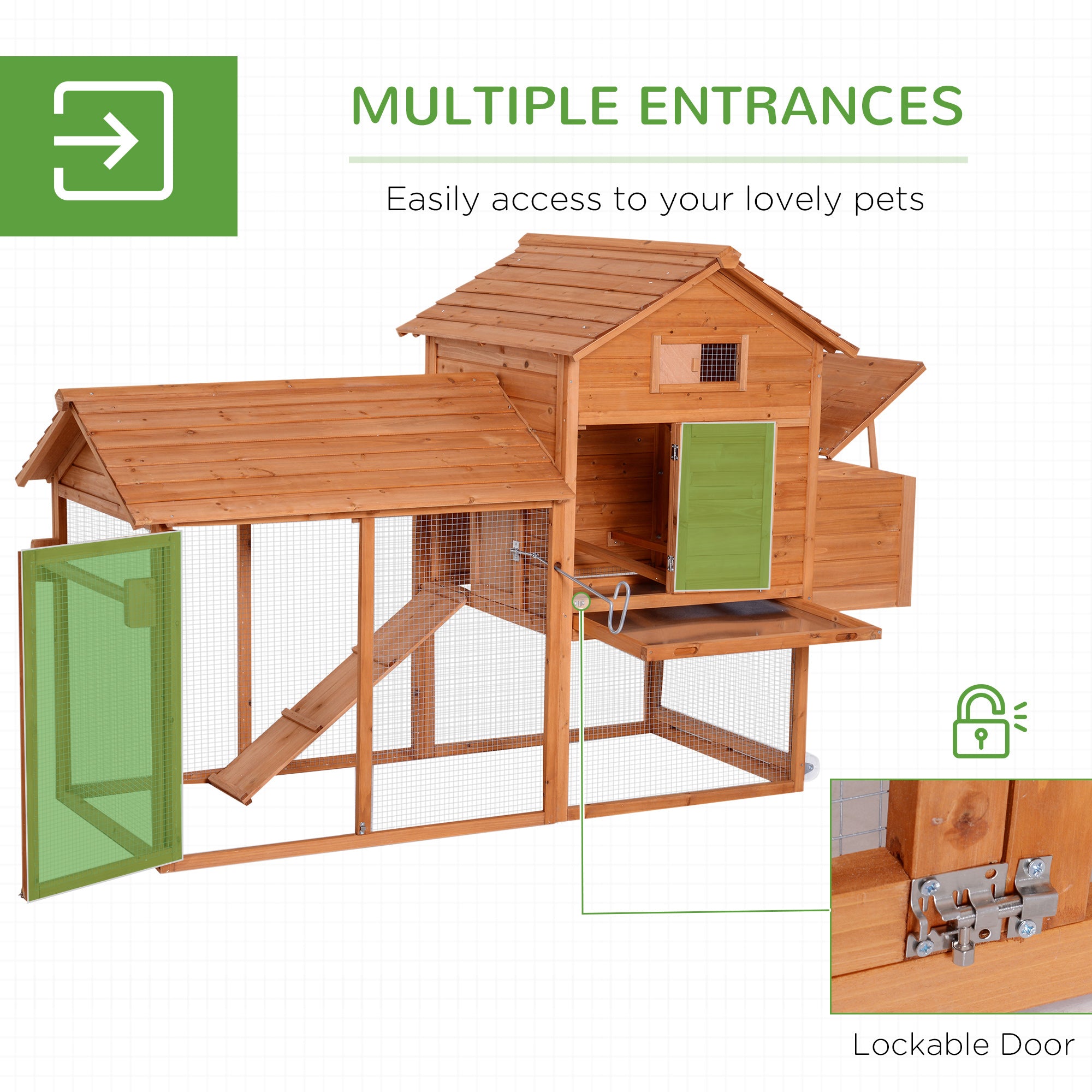 PawHut 83" Wooden Chicken Coop Tractor Hen House Portable Poultry Cage for Outdoor Backyard with Wheels, Nest Box, Removable Tray