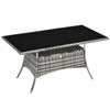 Outsunny 59" x 34" Patio Rattan Dining Table, Outdoor Wicker Table with Tempered Glass Top and Storage Shelf, All Weather Backyard Furniture, Grey
