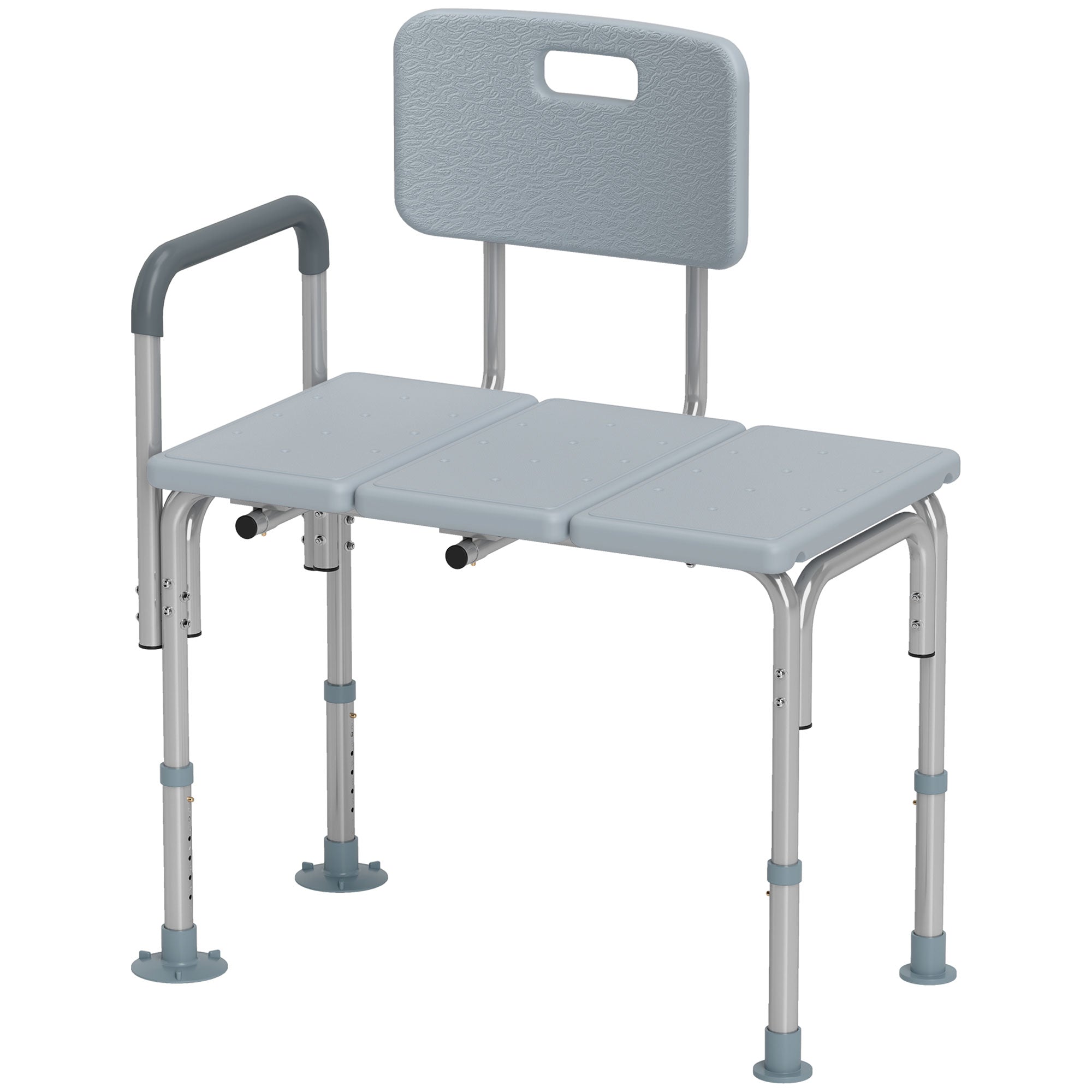 HOMCOM 6-Level Adjustable Bath and Shower Transfer Bench Aluminum Chair with Non-Slip Feet, Armrest & Backrest, Grey