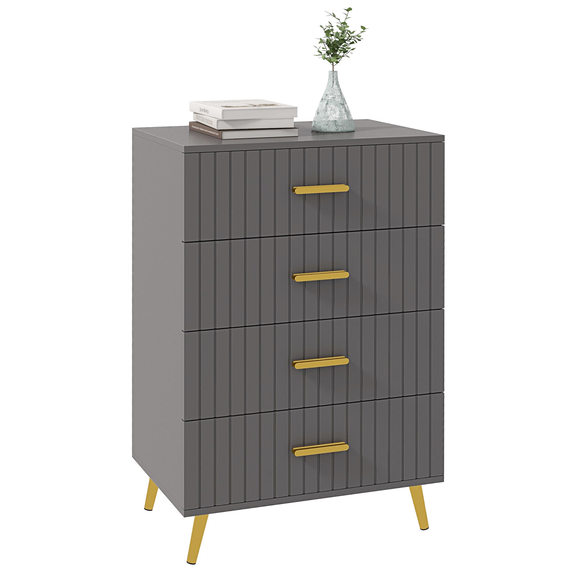 HOMCOM Bedroom Chest of Drawers, Modern 4-Drawer Dresser, Storage Drawer Unit with Aluminium Legs, Dark Grey