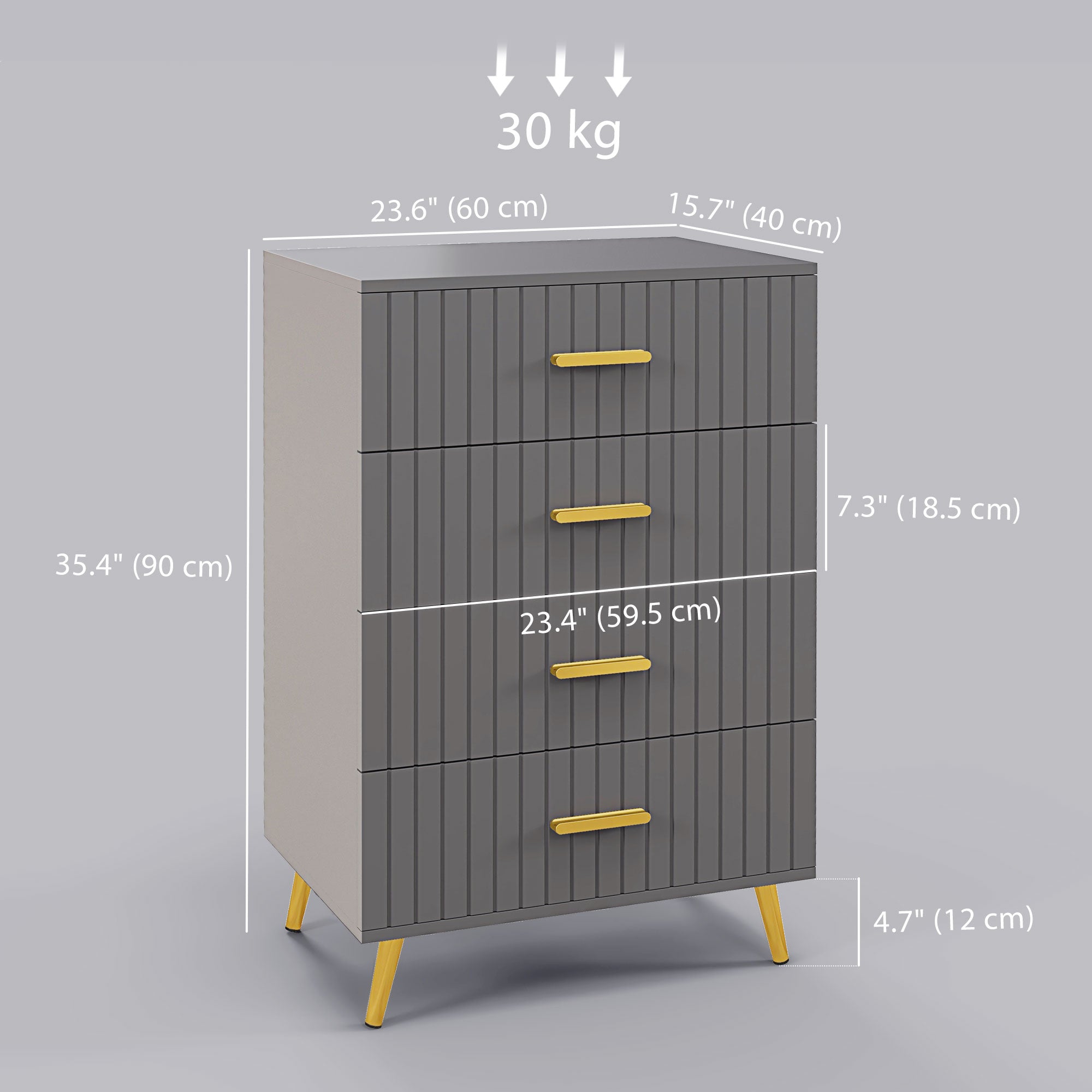 HOMCOM Bedroom Chest of Drawers, Modern 4-Drawer Dresser, Storage Drawer Unit with Aluminium Legs, Dark Grey