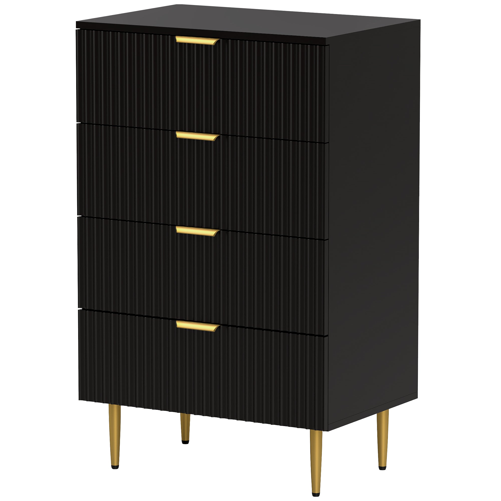 HOMCOM Modern 4 Drawer Dresser for Bedroom, Chest of Drawers with Luxury Gold Handles and Legs, Storage Drawers, Black