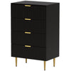 HOMCOM Modern 4 Drawer Dresser for Bedroom, Chest of Drawers with Luxury Gold Handles and Legs, Storage Drawers, Black