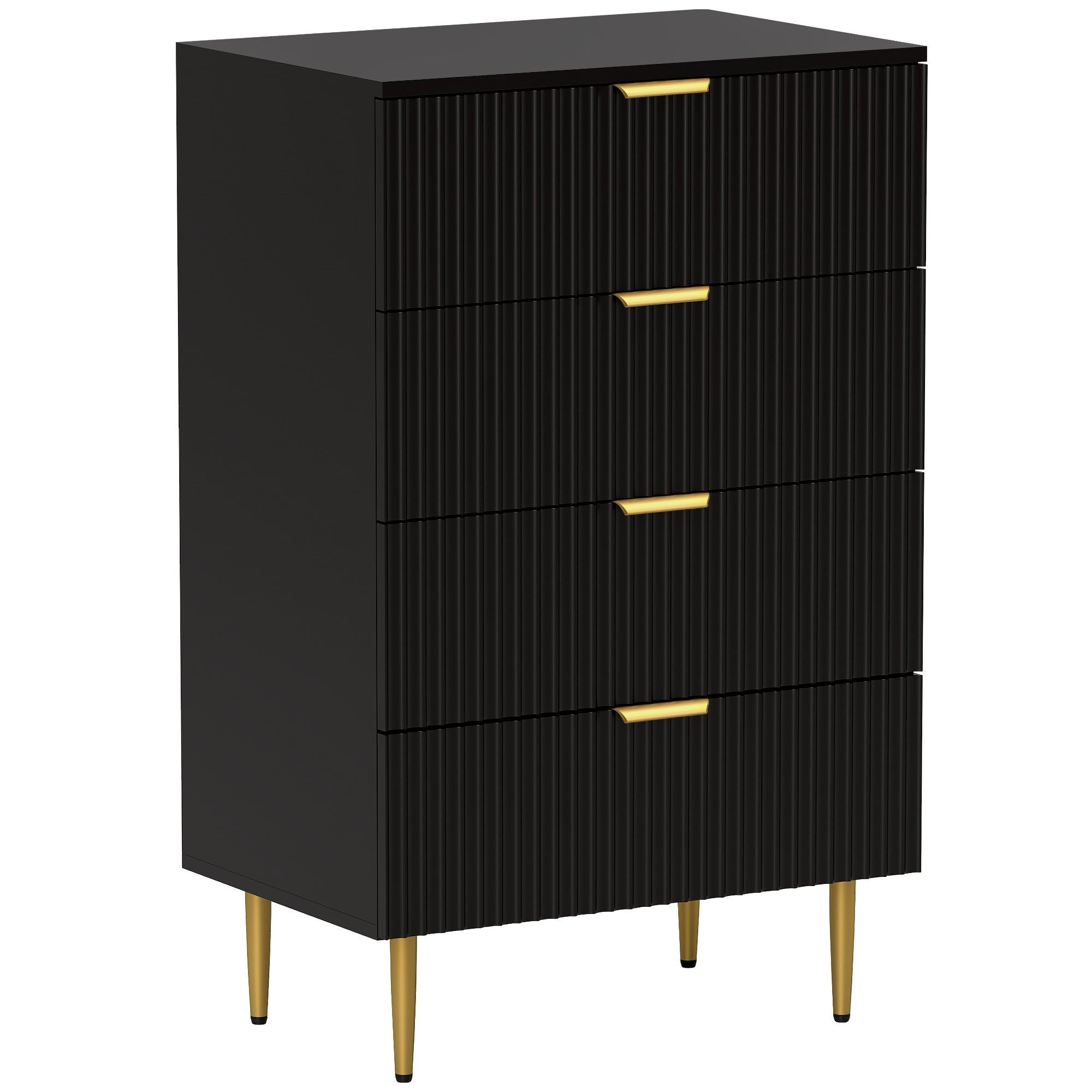 HOMCOM Modern 4 Drawer Dresser for Bedroom, Chest of Drawers with Luxury Gold Handles and Legs, Storage Drawers, Black