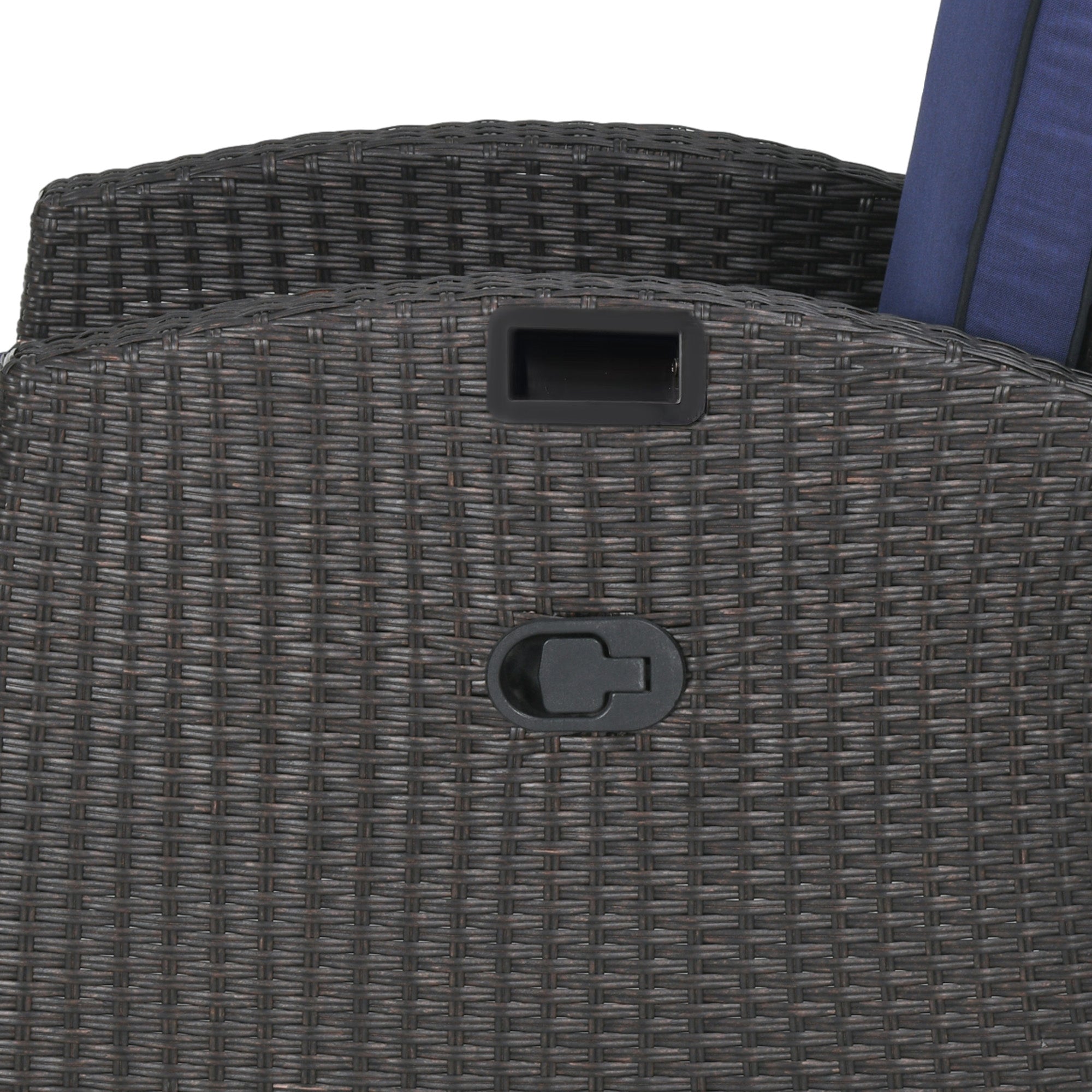 Outsunny Outdoor Recliner Chair with Cushion, PE Wicker Reclining Patio Lounge Chair with Adjustable Footrest, Armrests, Side Tray, for Balcony, Porch, Blue