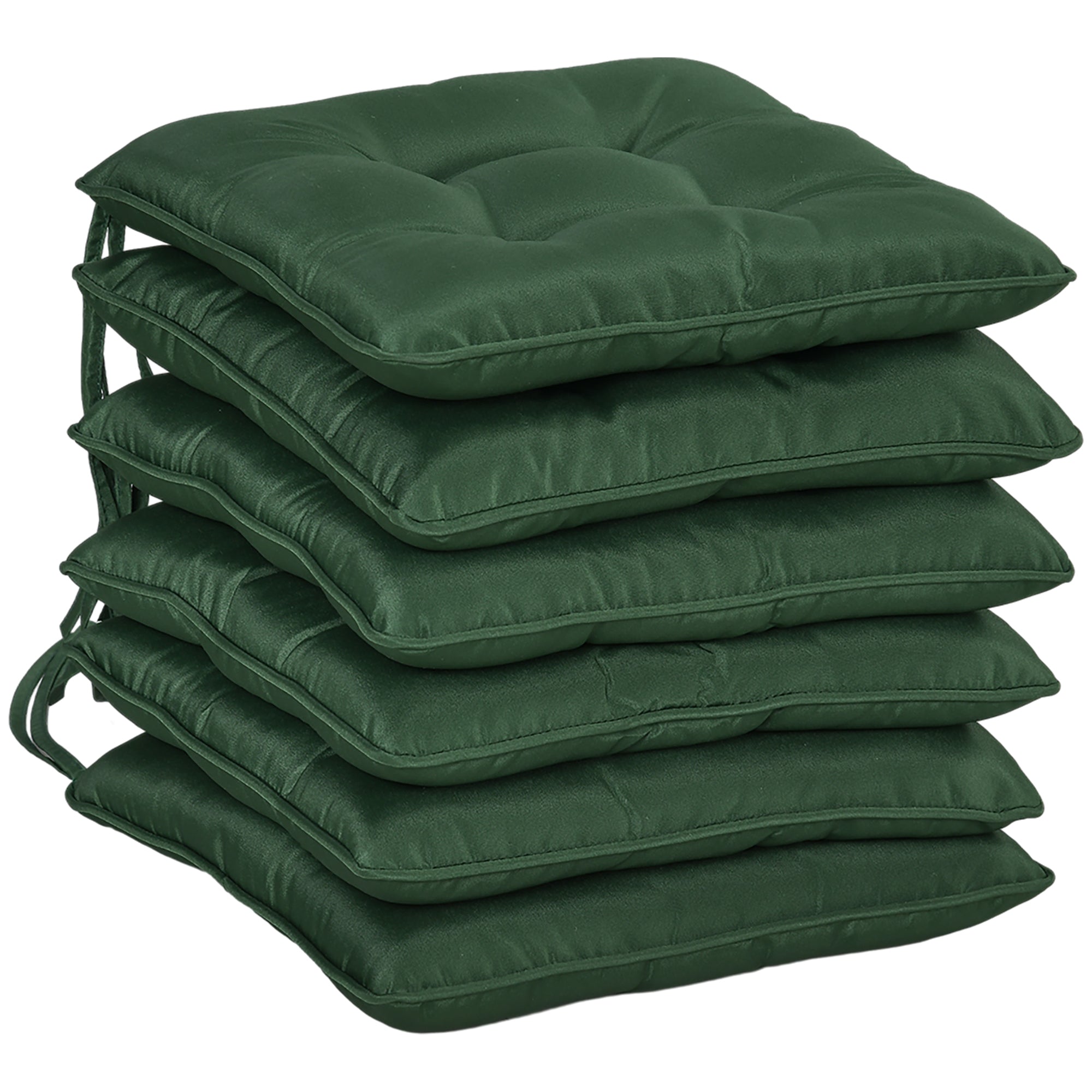 Outsunny 6-Piece Patio Chair Cushions Pillows, Seat Replacement Patio Cushions Set with Ties, Button Tufted for Indoor Outdoor Garden Furniture, Dark Green