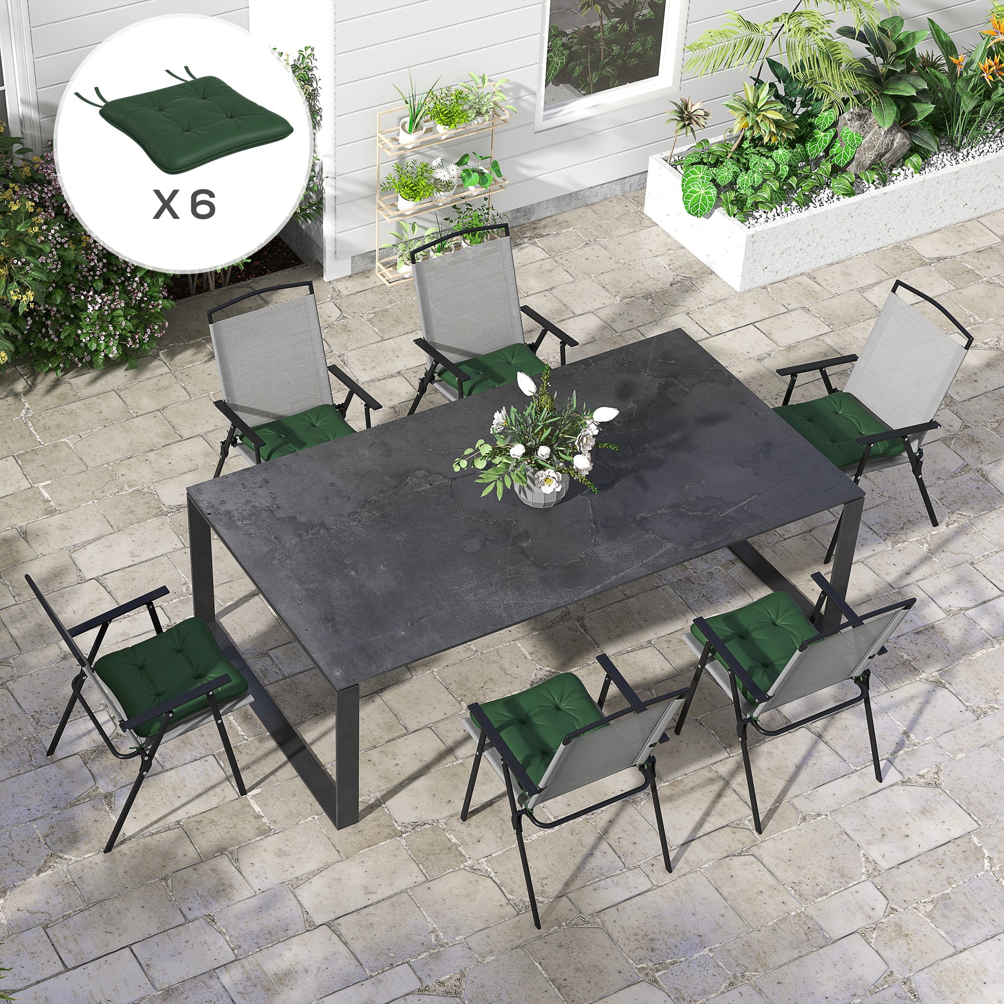 Outsunny 6-Piece Patio Chair Cushions Pillows, Seat Replacement Patio Cushions Set with Ties, Button Tufted for Indoor Outdoor Garden Furniture, Dark Green