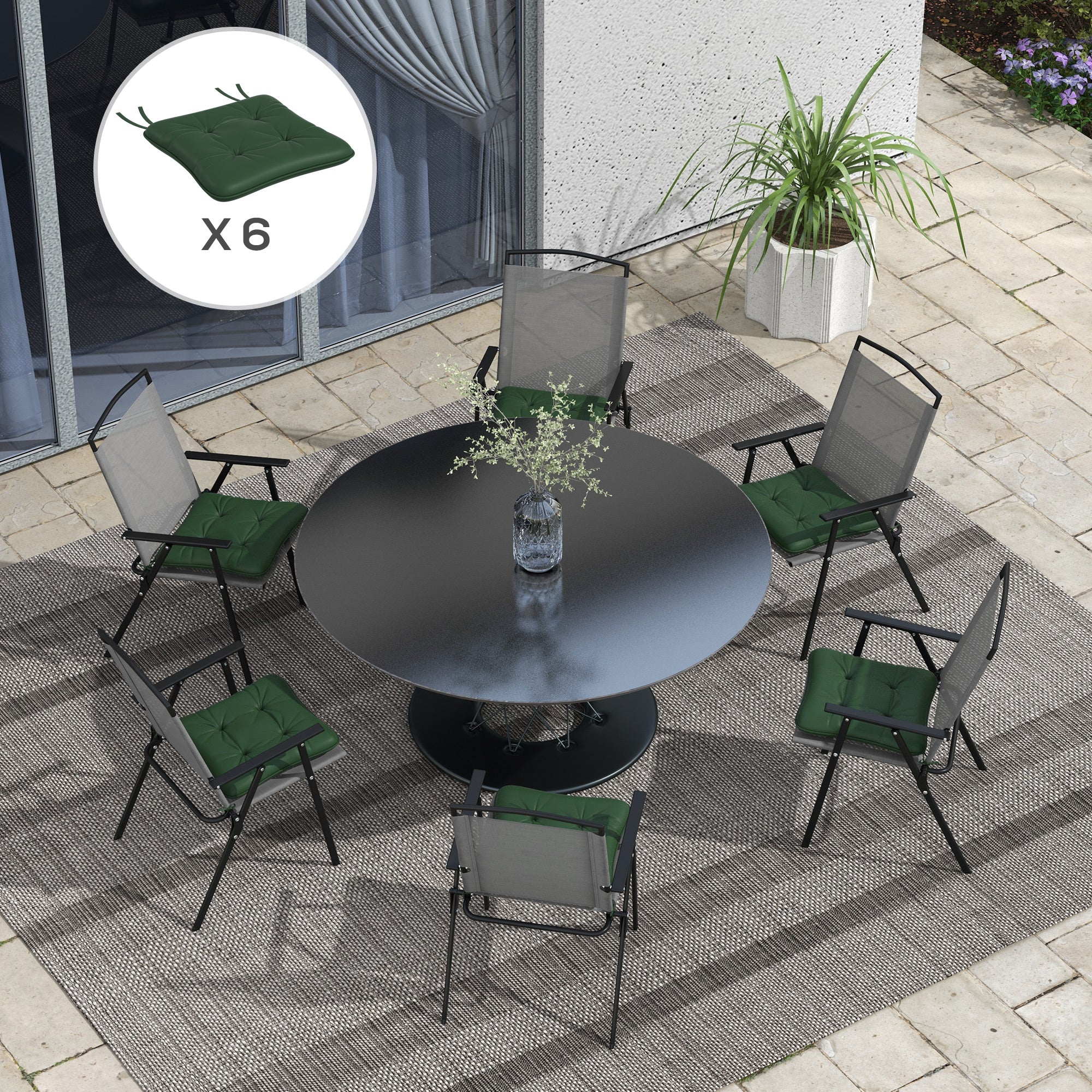 Outsunny 6-Piece Patio Chair Cushions Pillows, Seat Replacement Patio Cushions Set with Ties, Button Tufted for Indoor Outdoor Garden Furniture, Dark Green