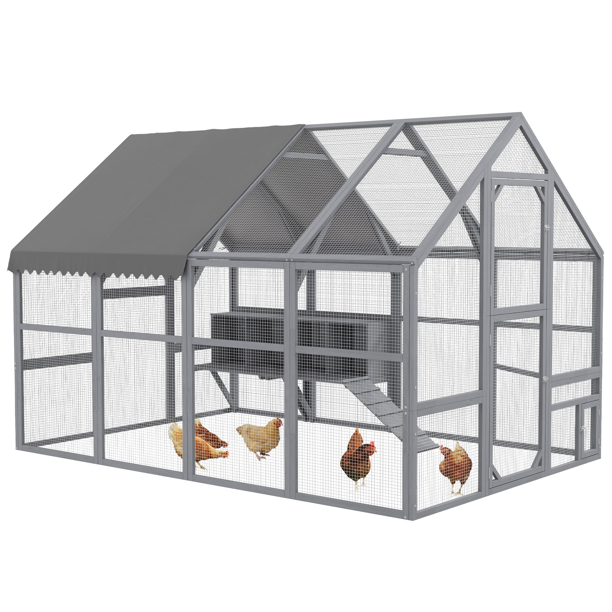 PawHut Large Chicken Run, Wooden Chicken Coop with Waterproof & Anti-UV Cover, Split Door, 4 Nesting Boxes, Roosting Bar, Walk-in Chicken Pen for 8-12 Chickens, for Backyard, Farm, 9' x 6' x 6'
