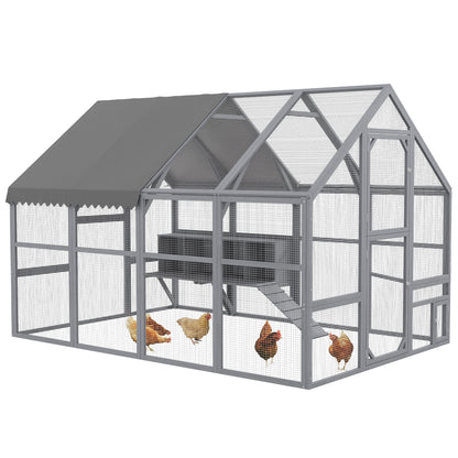 PawHut Large Chicken Run, Wooden Chicken Coop with Waterproof & Anti-UV Cover, Split Door, 4 Nesting Boxes, Roosting Bar, Walk-in Chicken Pen for 8-12 Chickens, for Backyard, Farm, 9' x 6' x 6'