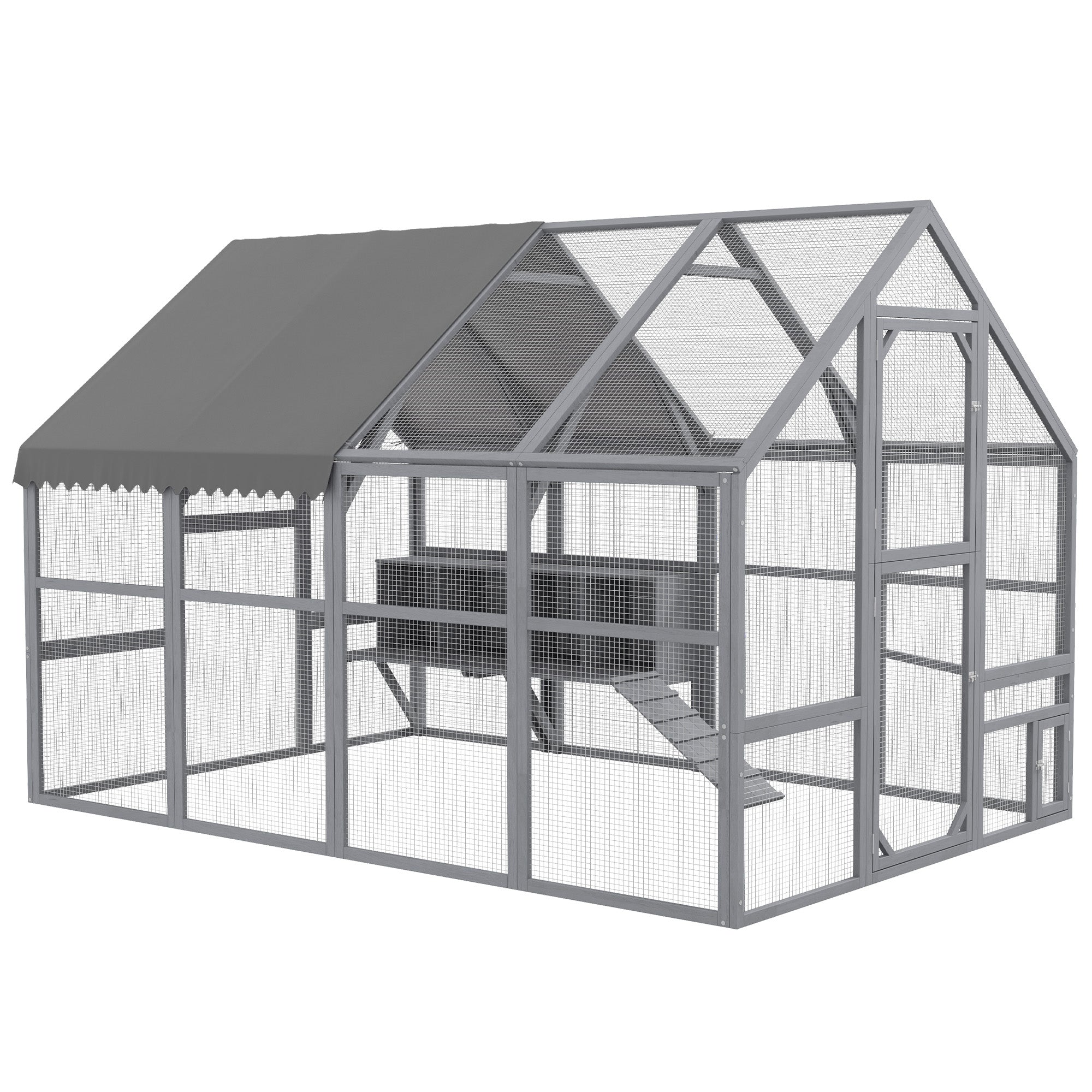 PawHut Large Chicken Run, Wooden Chicken Coop with Waterproof & Anti-UV Cover, Split Door, 4 Nesting Boxes, Roosting Bar, Walk-in Chicken Pen for 8-12 Chickens, for Backyard, Farm, 9' x 6' x 6'