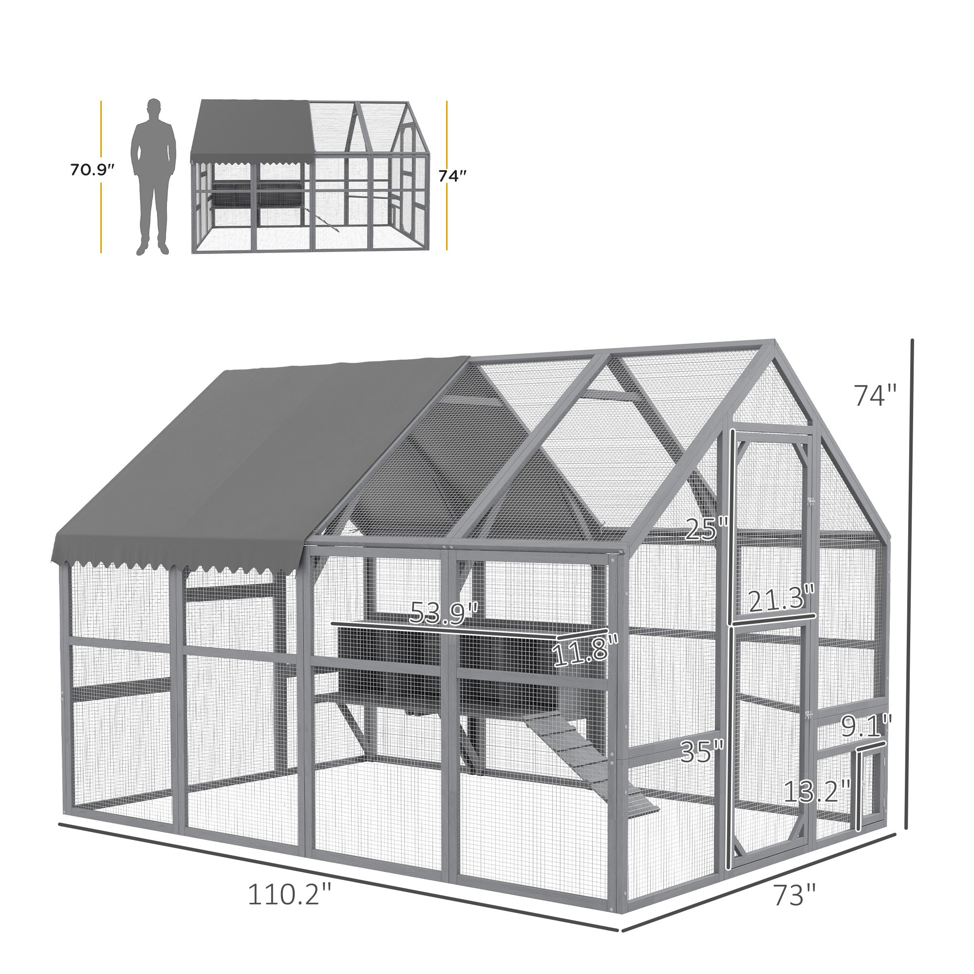 PawHut Large Chicken Run, Wooden Chicken Coop with Waterproof & Anti-UV Cover, Split Door, 4 Nesting Boxes, Roosting Bar, Walk-in Chicken Pen for 8-12 Chickens, for Backyard, Farm, 9' x 6' x 6'