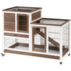 PawHut Rabbit Hutch Indoor Bunny Cage Guinea Pig House on Wheels with Run, Pull Out Trays, Brown and White