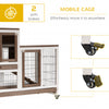 PawHut Rabbit Hutch Indoor Bunny Cage Guinea Pig House on Wheels with Run, Pull Out Trays, Brown and White