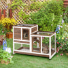 PawHut Rabbit Hutch Indoor Bunny Cage Guinea Pig House on Wheels with Run, Pull Out Trays, Brown and White