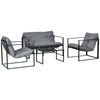 Outsunny 4 Piece Patio Furniture Set, Outdoor Conversation Set with Tempered Glass Table, Sofa, 2 Chairs and Cushions, Grey