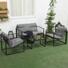 Outsunny 4 Piece Patio Furniture Set, Outdoor Conversation Set with Tempered Glass Table, Sofa, 2 Chairs and Cushions, Grey