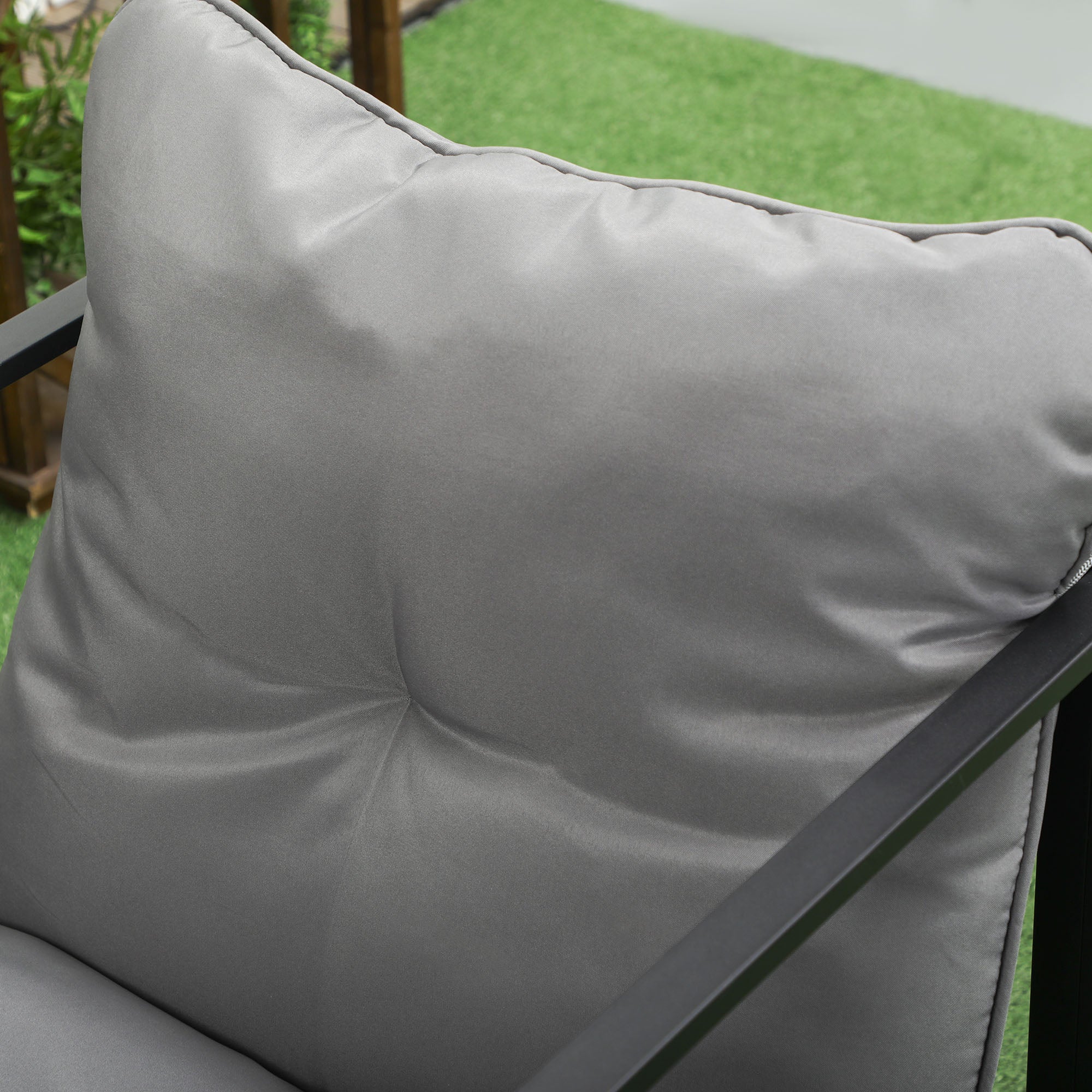 Outsunny 4 Piece Patio Furniture Set, Outdoor Conversation Set with Tempered Glass Table, Sofa, 2 Chairs and Cushions, Grey