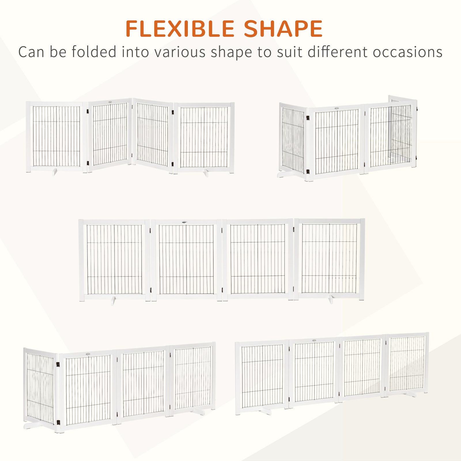 PawHut Freestanding Pet Gate 4 Panel Wooden Dog Barrier Foldable Safety Fence with Support Feet 264cm Long 77cm Tall for Doorway Stairs White
