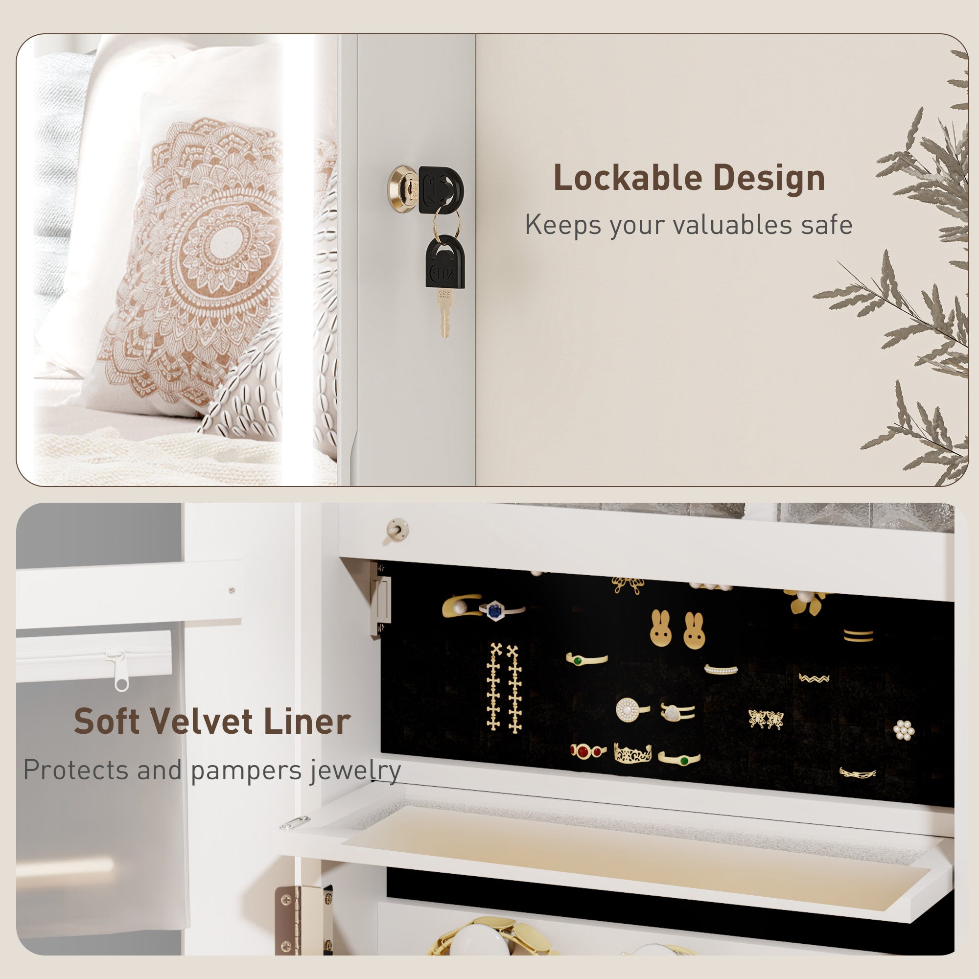 HOMCOM LED Lighted Jewelry Cabinet with Full-Length Mirror, Wall/Door Mounted Jewelry Armoire with Storage and Lighted Interior Mirror, Lockable Jewelry Organizer, White