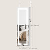 HOMCOM LED Lighted Jewelry Cabinet with Full-Length Mirror, Wall/Door Mounted Jewelry Armoire with Storage and Lighted Interior Mirror, Lockable Jewelry Organizer, White