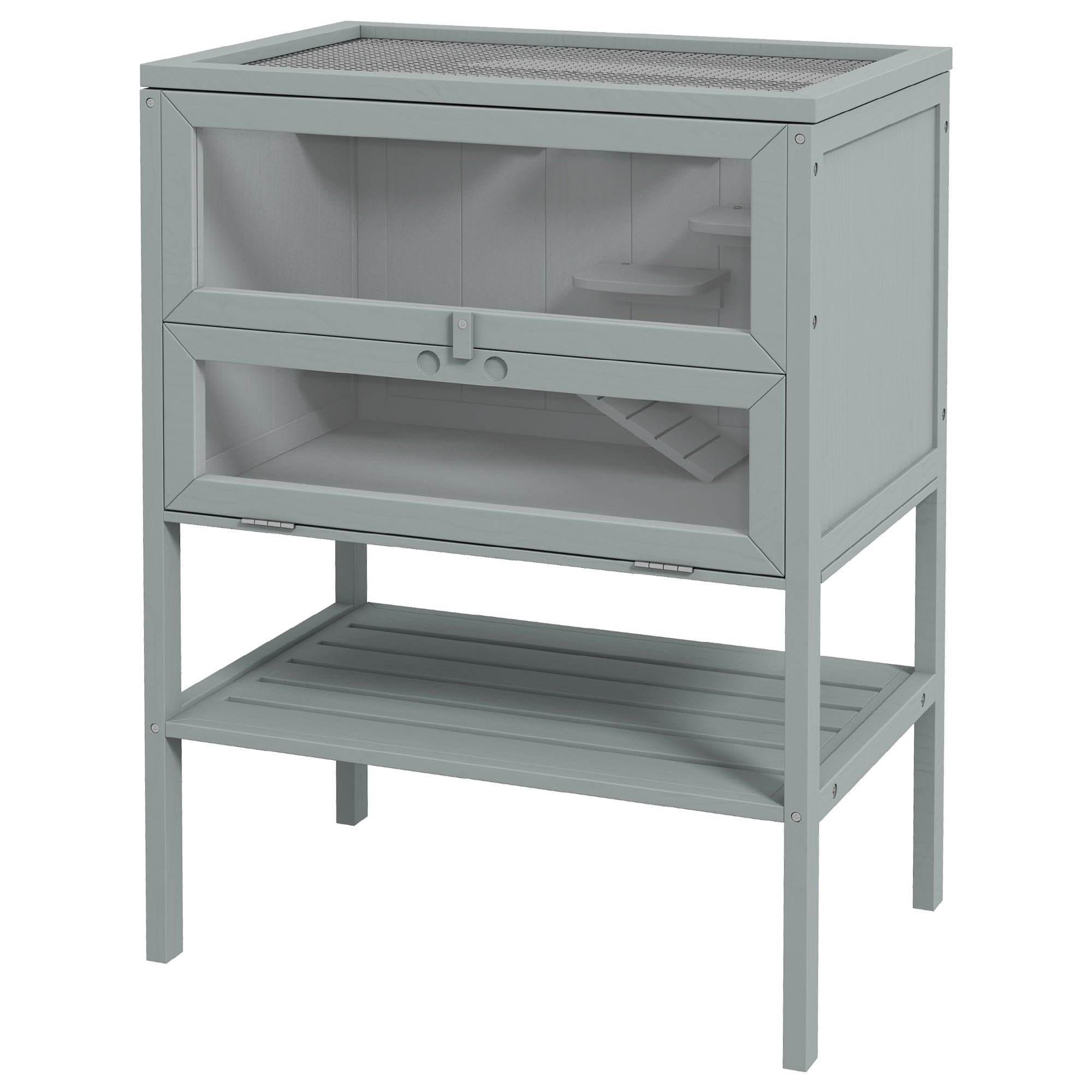PawHut Wooden Hamster Cage with Storage Shelf, Small Animal Exercise Play House with Openable Top, for Hamsters, Gerbils, 60 x 40 x 80 cm - Grey