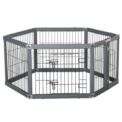 PawHut Dog Play Pen 6 Panel Pet Playpen Foldable Puppy Playpen Rabbit Guinea Pig Run w/ Door for Indoor & Outdoor