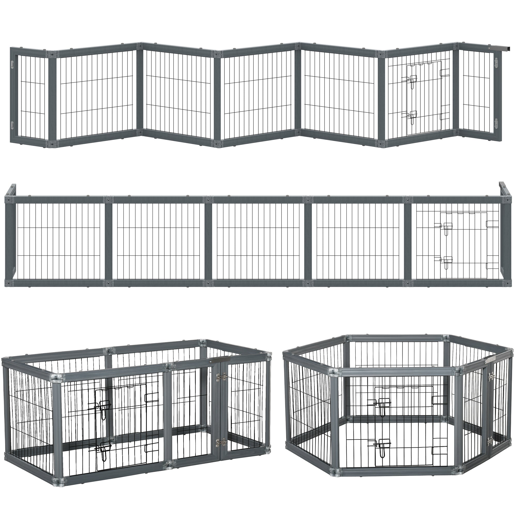 PawHut Dog Play Pen 6 Panel Pet Playpen Foldable Puppy Playpen Rabbit Guinea Pig Run w/ Door for Indoor & Outdoor