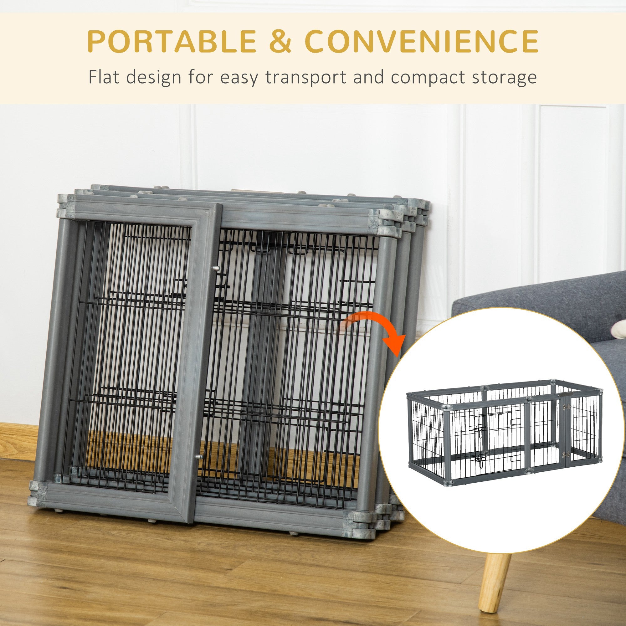 PawHut Dog Play Pen 6 Panel Pet Playpen Foldable Puppy Playpen Rabbit Guinea Pig Run w/ Door for Indoor & Outdoor