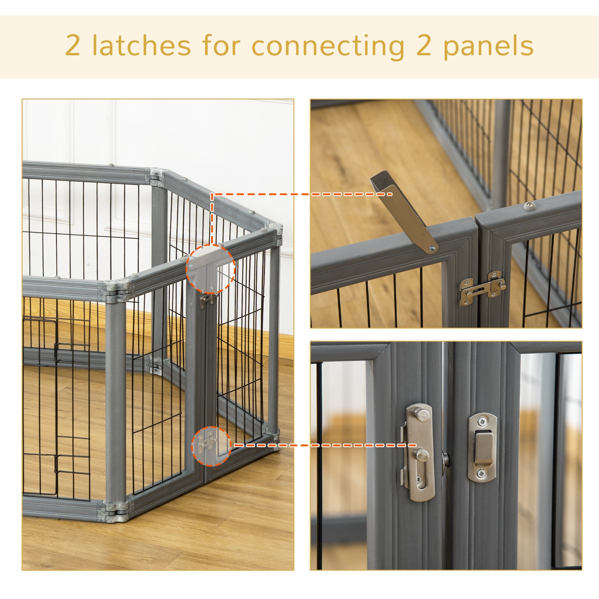 PawHut Dog Play Pen 6 Panel Pet Playpen Foldable Puppy Playpen Rabbit Guinea Pig Run w/ Door for Indoor & Outdoor